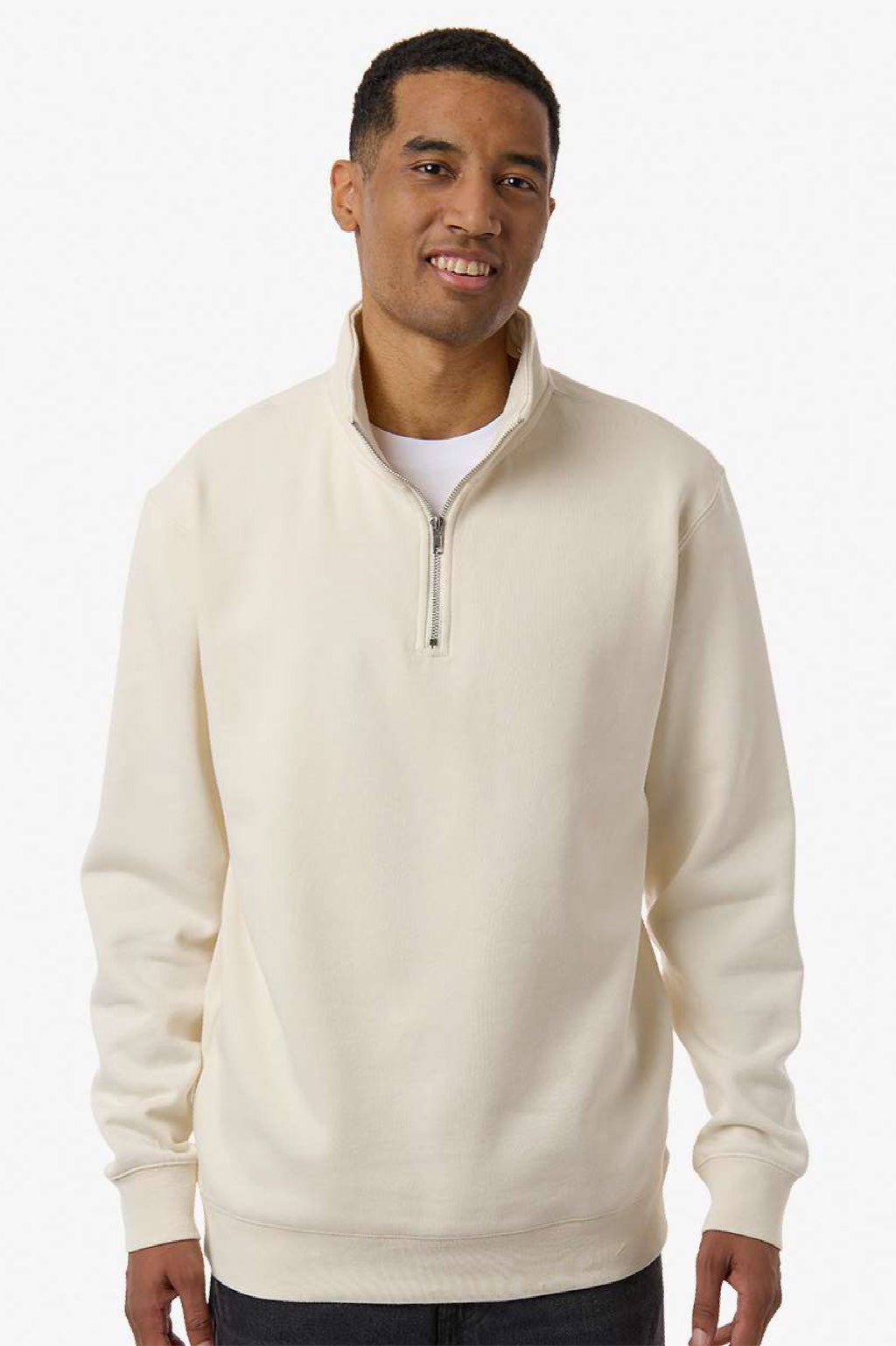 Independent Trading Company SS4600QZ Mens 1/4 Zip Sweatshirt Bone Model Front