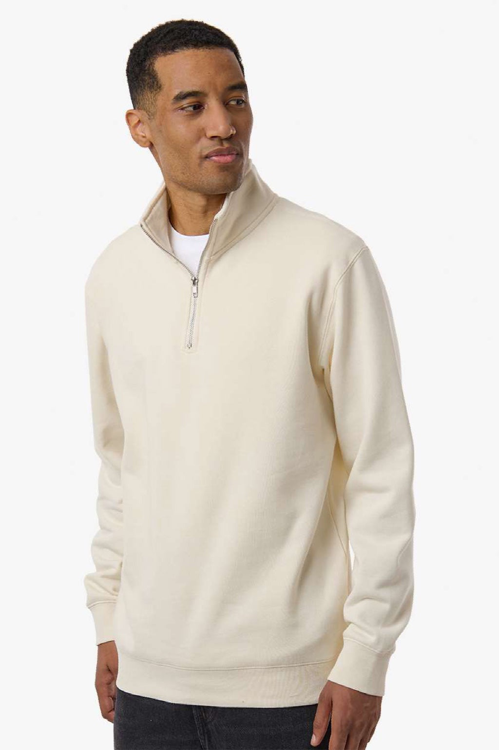 Independent Trading Company SS4600QZ Mens 1/4 Zip Sweatshirt Bone Model Side