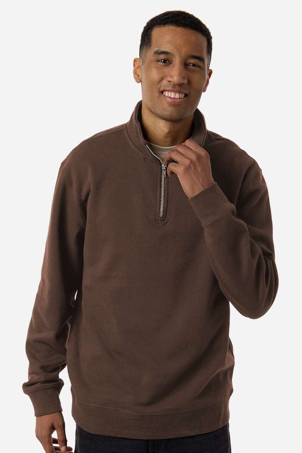 Independent Trading Company SS4600QZ Mens 1/4 Zip Sweatshirt Brown Model Front