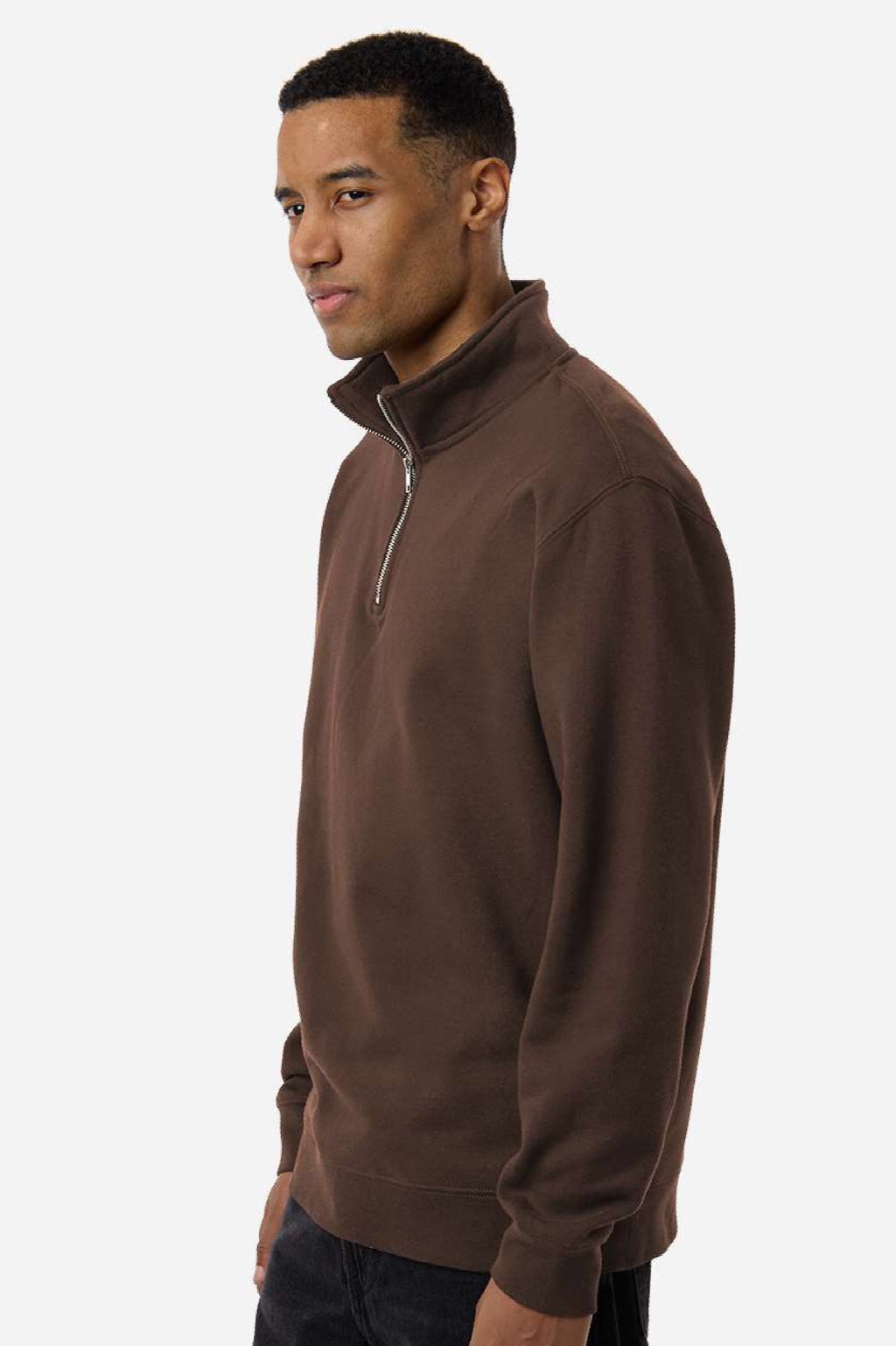 Independent Trading Company SS4600QZ Mens 1/4 Zip Sweatshirt Brown Model Side