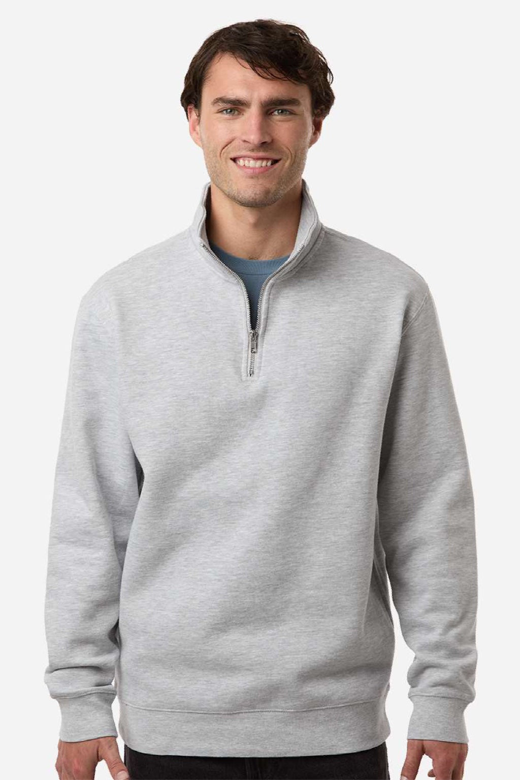 Independent Trading Company SS4600QZ Mens 1/4 Zip Sweatshirt Heather Grey Model Front