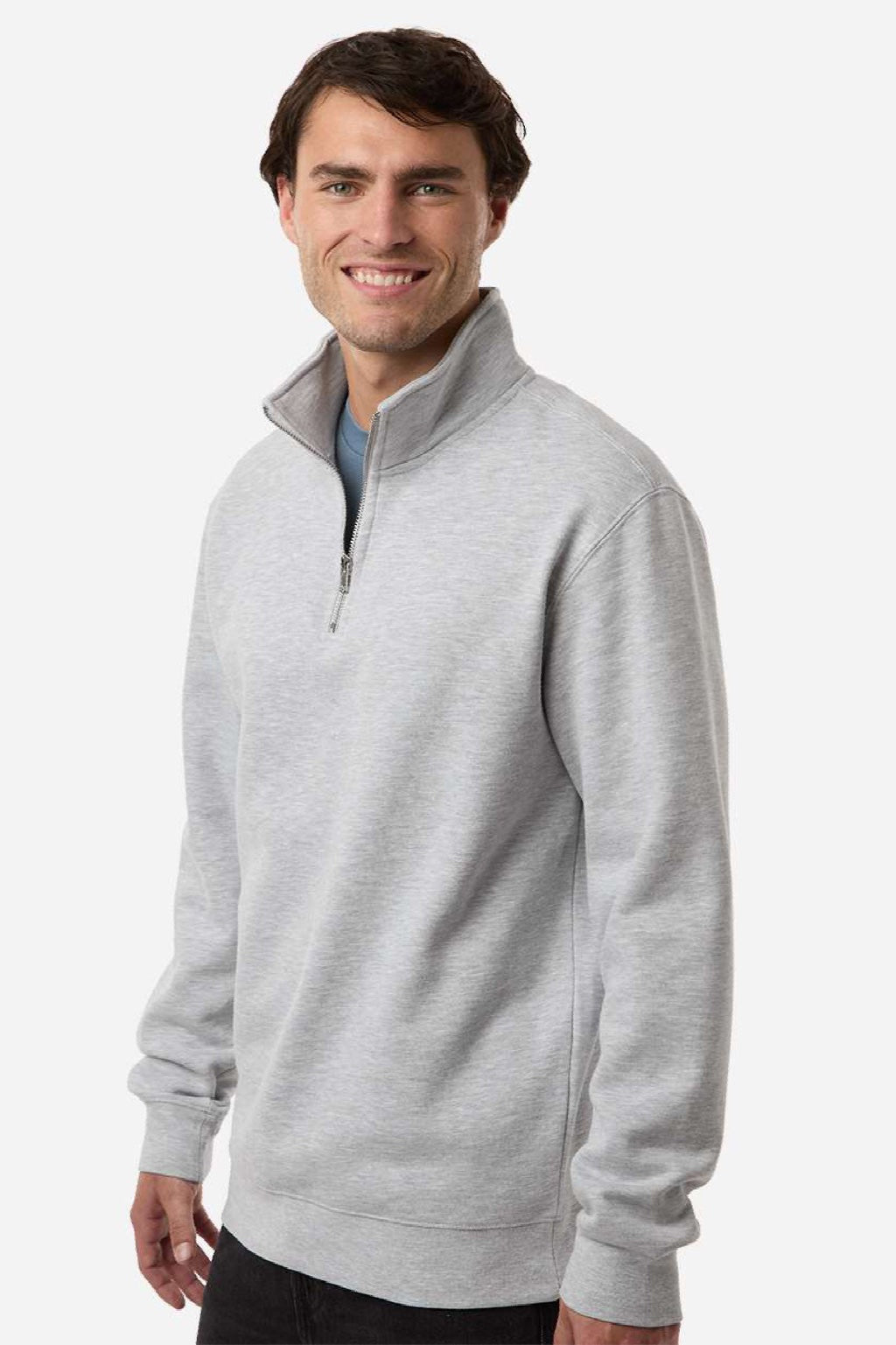 Independent Trading Company SS4600QZ Mens 1/4 Zip Sweatshirt Heather Grey Model Side