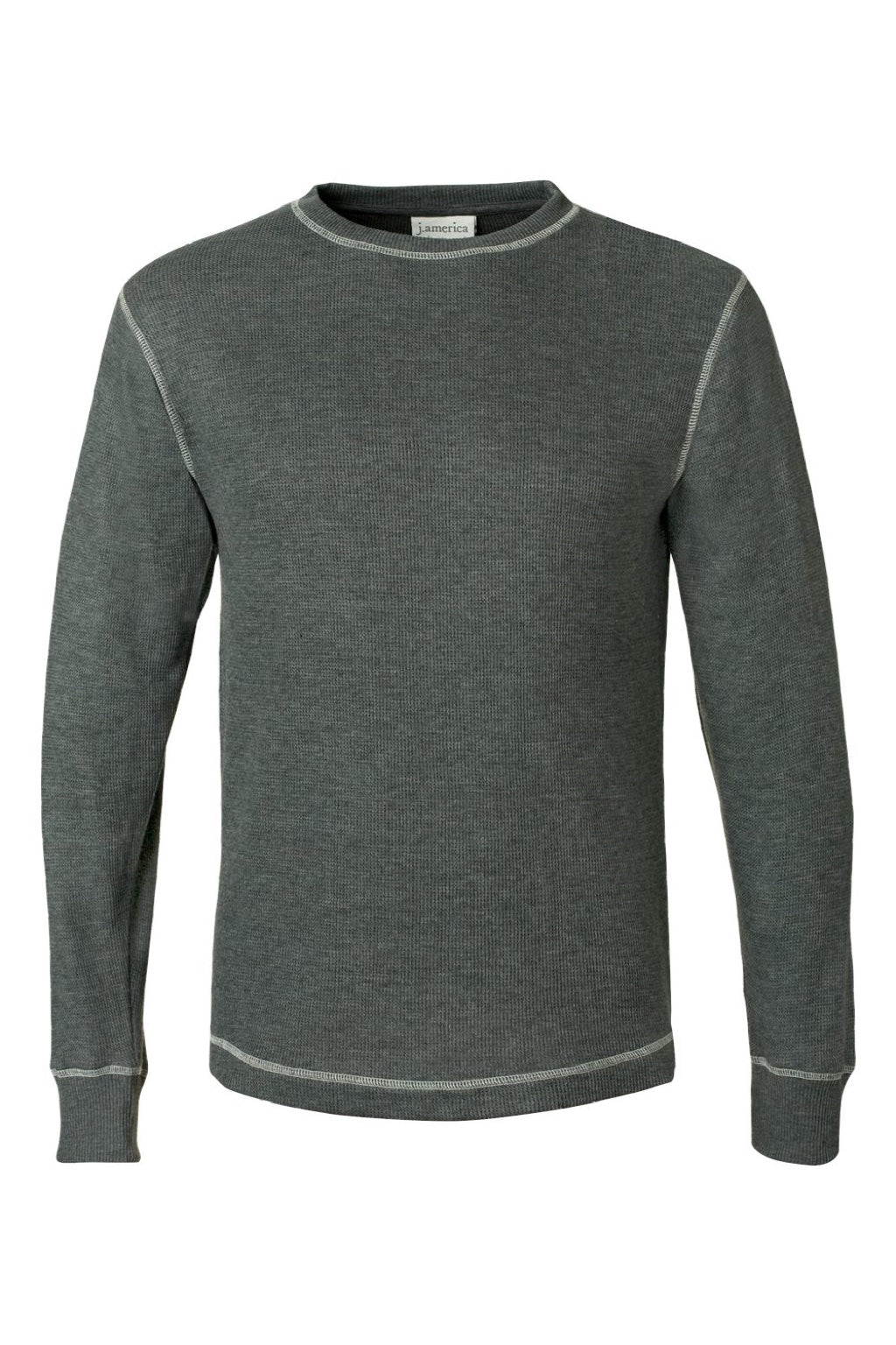 J America 8238 Mens Vintage Thermal Long Sleeve Crewneck T-Shirt Heather Charcoal Grey Flat Front