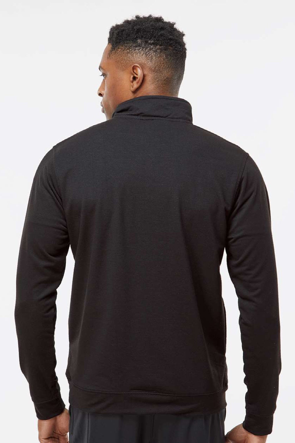 J America 8434 Mens Omega Sueded Terry 1/4 Zip Sweatshirt w/ Pockets Black Triblend Model Back