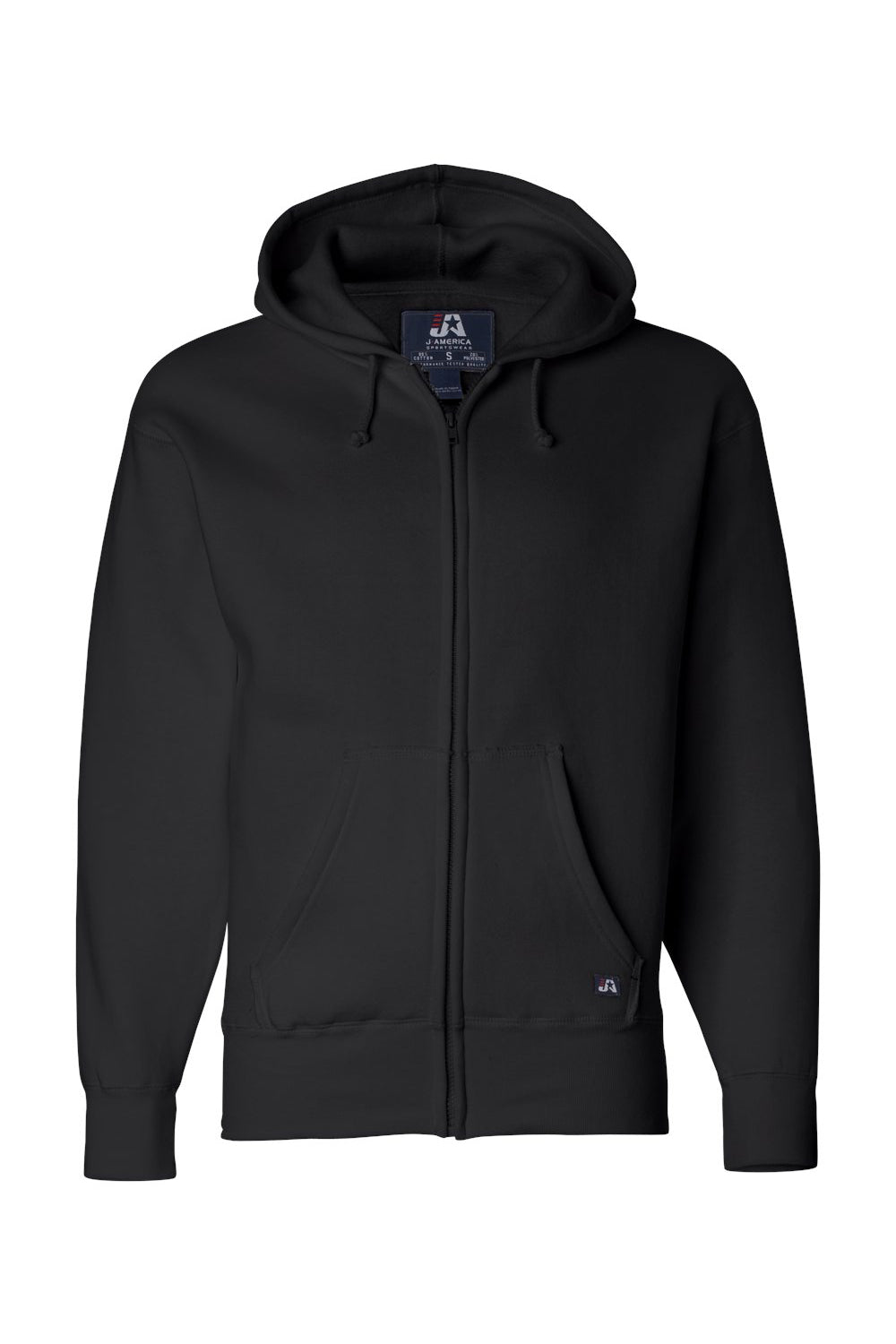 J America JA8821/8821 Mens Premium Fleece Full Zip Hooded Sweatshirt Hoodie w/ Pockets Black Flat Front