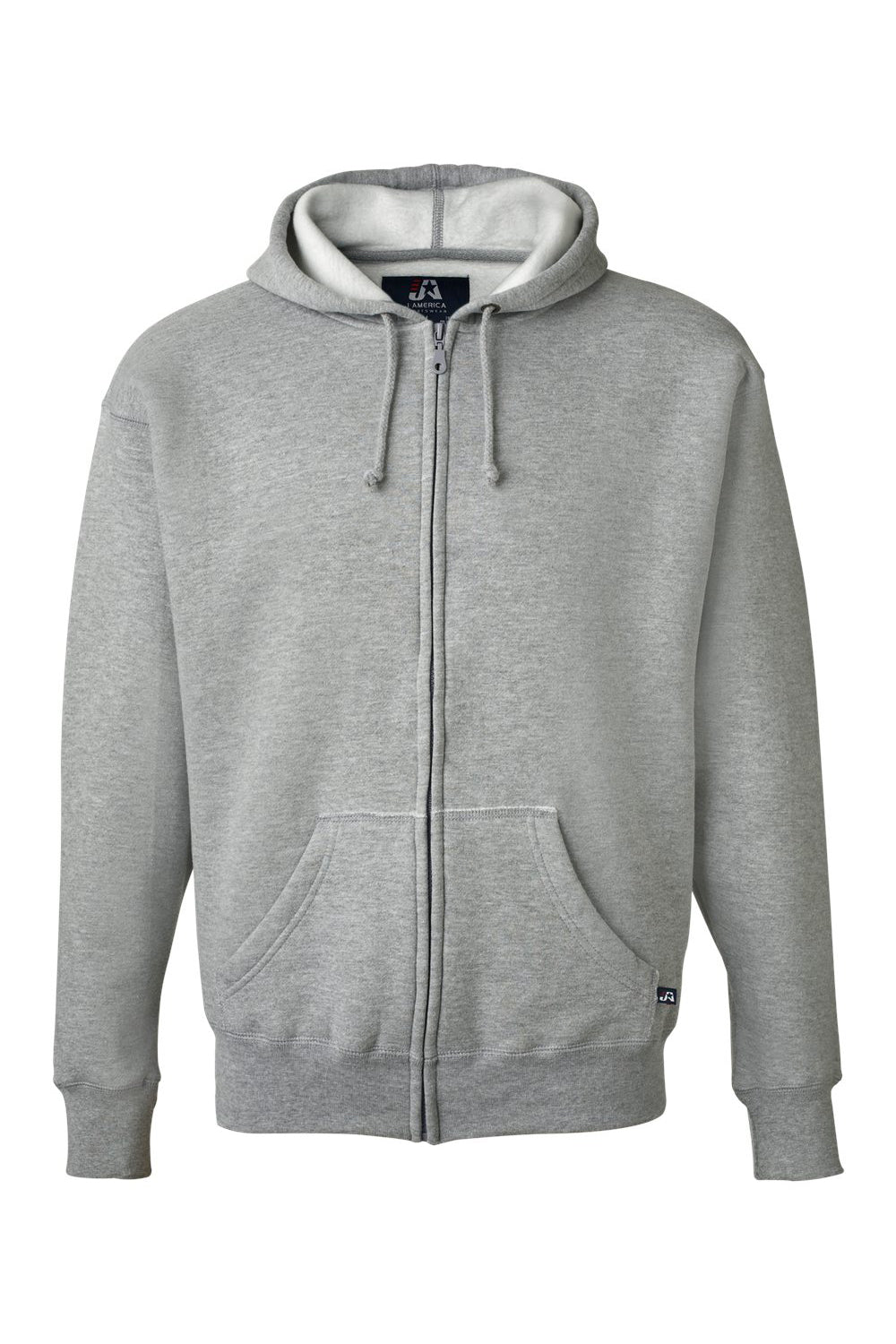J America JA8821/8821 Mens Premium Fleece Full Zip Hooded Sweatshirt Hoodie w/ Pockets Oxford Grey Flat Front