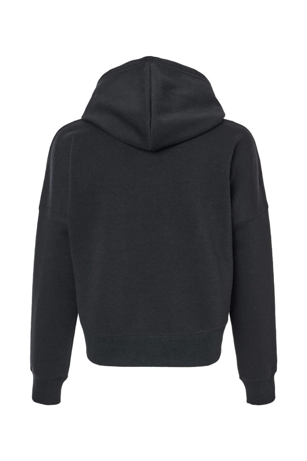 J America 8853 Womens Cropped Hooded Sweatshirt Hoodie Solid Black Flat Back