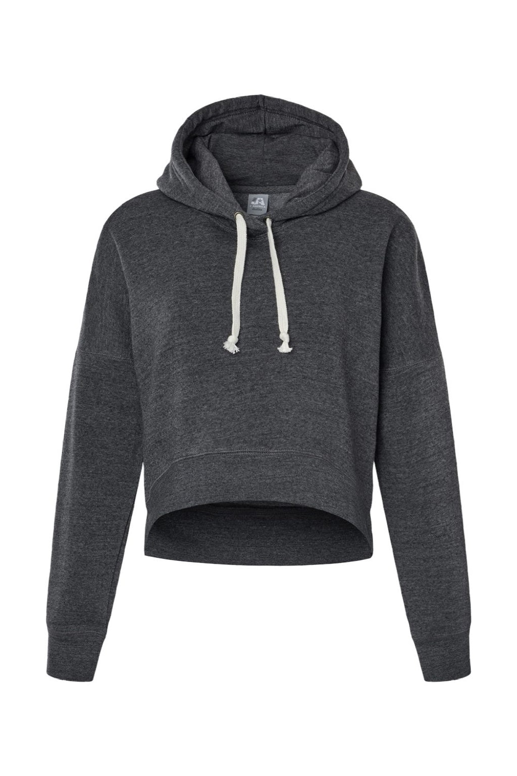 J America 8853 Womens Cropped Hooded Sweatshirt Hoodie Black Triblend Flat Front