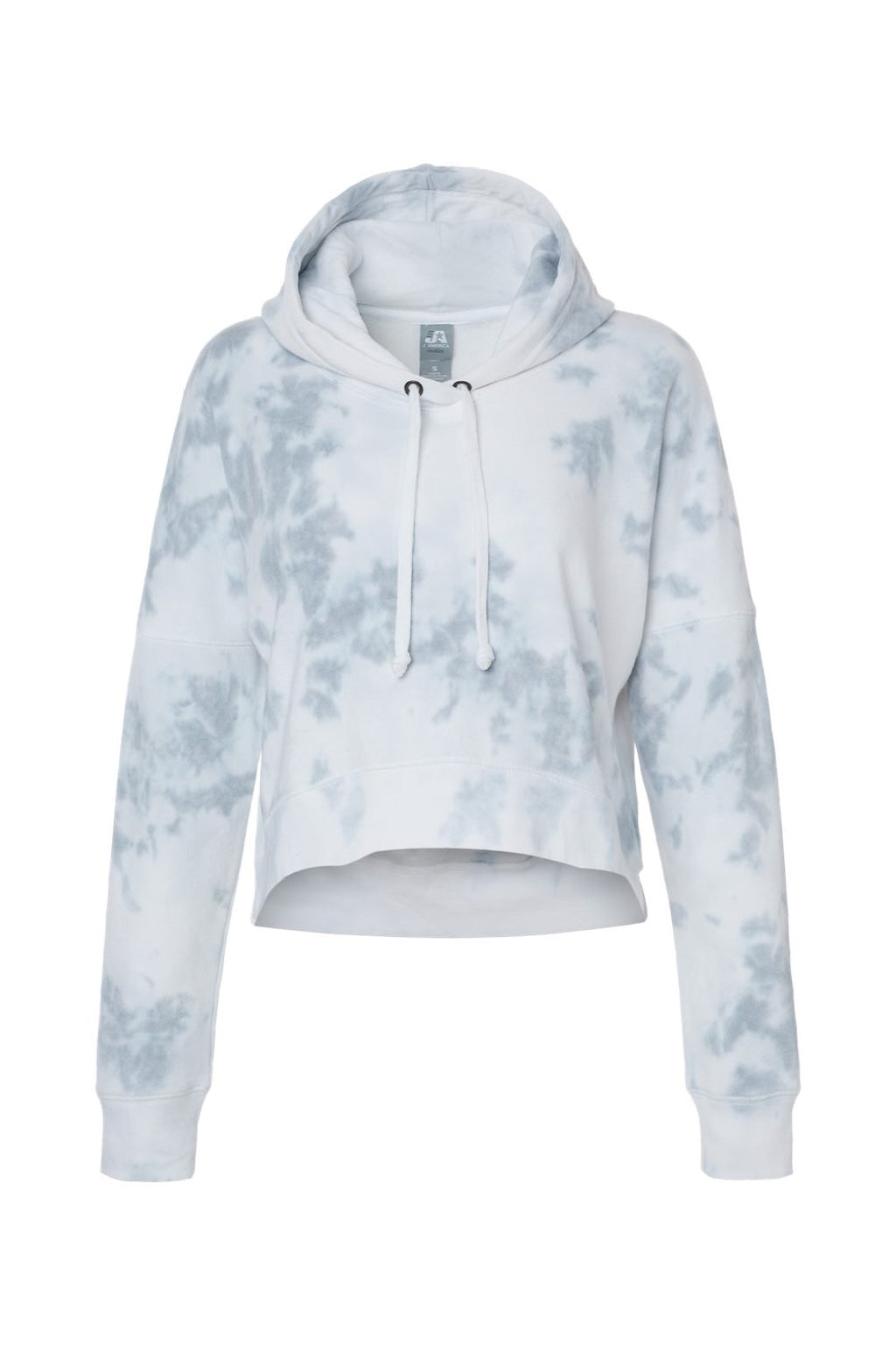 J America 8853 Womens Cropped Hooded Sweatshirt Hoodie Grey Tie Dye Flat Front
