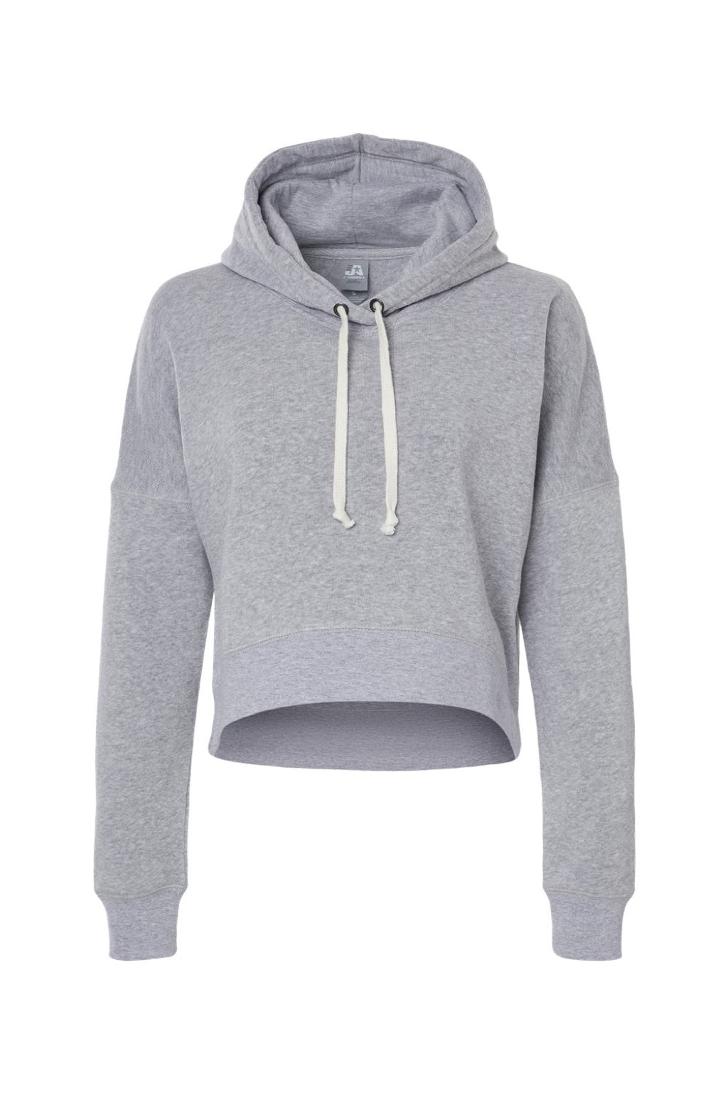 J America 8853 Womens Cropped Hooded Sweatshirt Hoodie Grey Triblend Flat Front