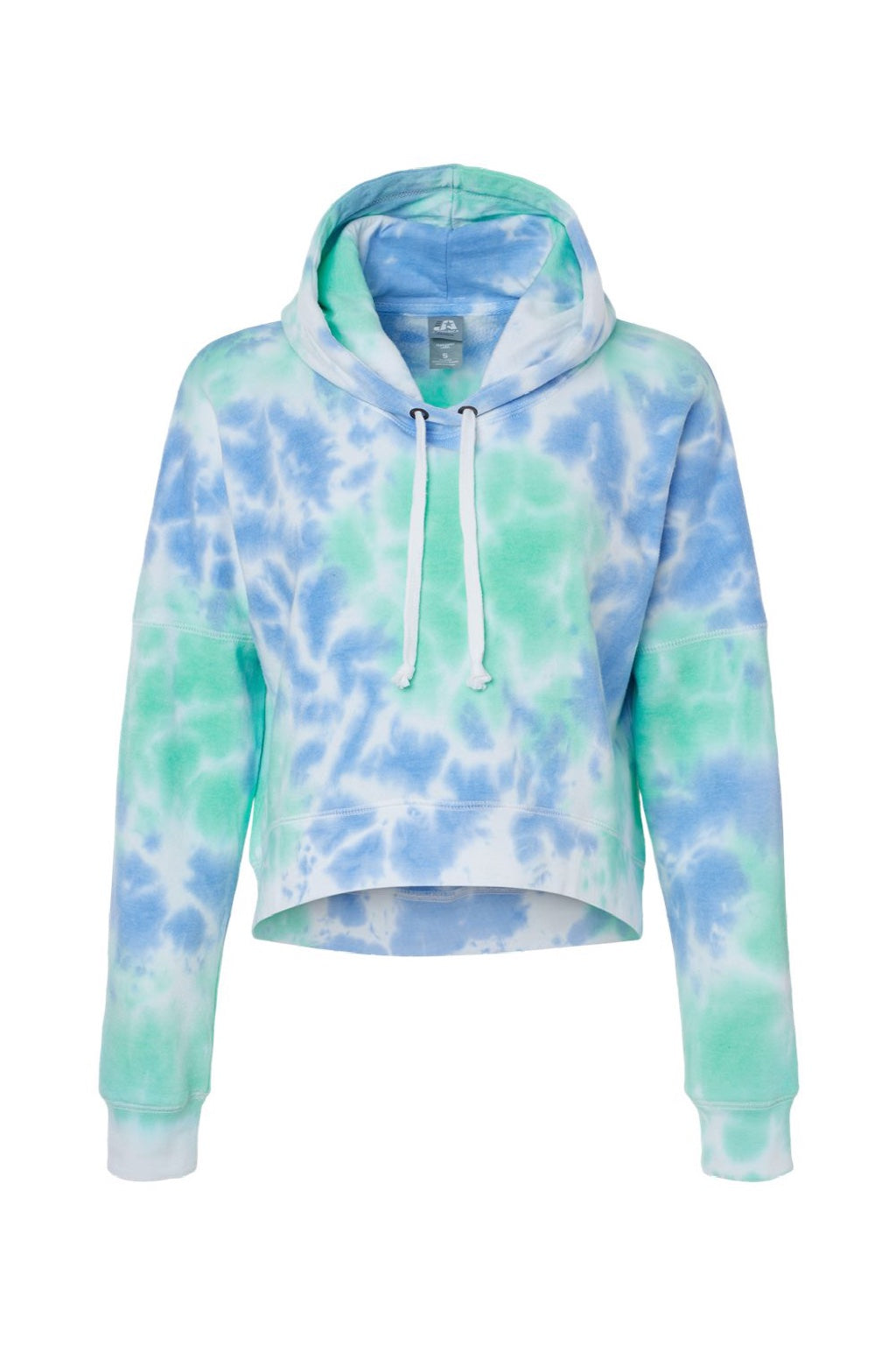 J America 8853 Womens Cropped Hooded Sweatshirt Hoodie Lagoon Tie Dye Flat Front
