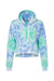 J America 8853 Womens Cropped Hooded Sweatshirt Hoodie Lagoon Tie Dye Flat Front