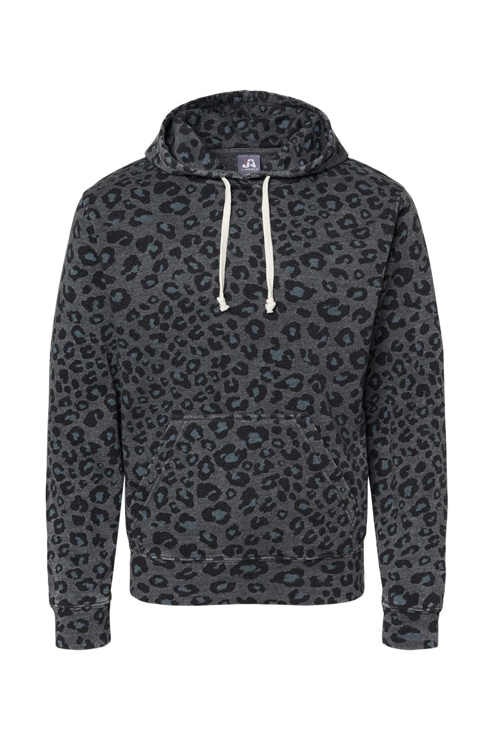 J America JA8871/8871 Mens Fleece Hooded Sweatshirt Hoodie w/ Pouch Pocket Black Leopard Flat Front