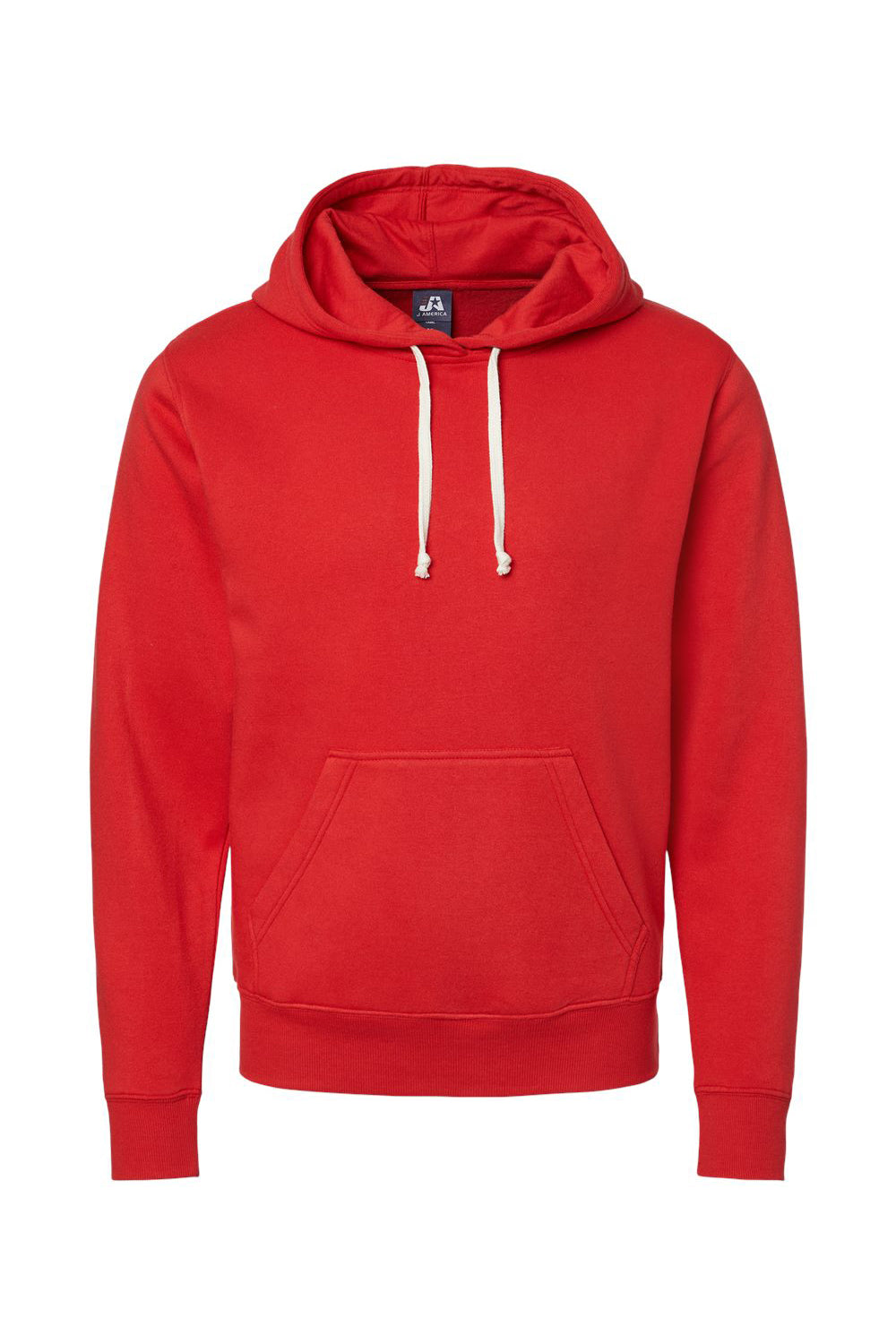 J America JA8871/8871 Mens Fleece Hooded Sweatshirt Hoodie w/ Pouch Pocket Solid Red Flat Front