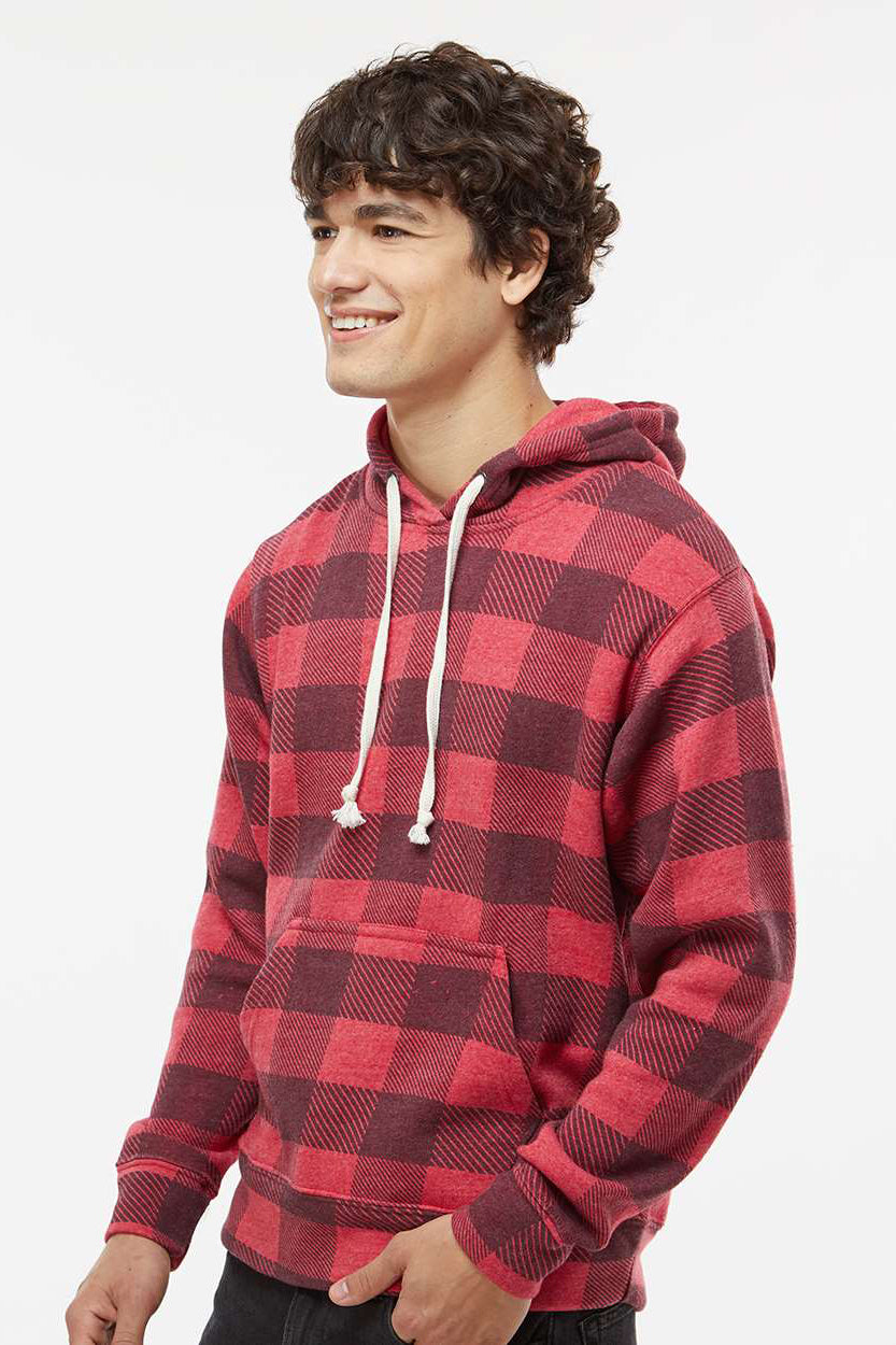 J America JA8871/8871 Mens Fleece Hooded Sweatshirt Hoodie w/ Pouch Pocket Red Buffalo Model Side