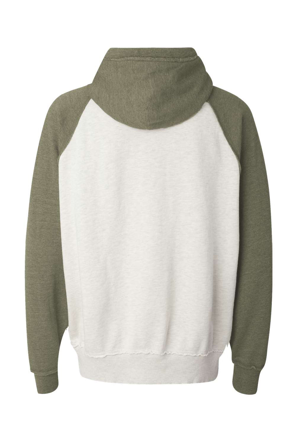J America JA8885/8885 Mens Vintage Heather Hooded Sweatshirt Hoodie w/ Pouch Pocket Oatmeal/Army Green Flat Back