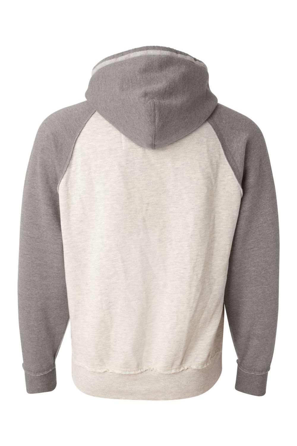 J America JA8885/8885 Mens Vintage Heather Hooded Sweatshirt Hoodie w/ Pouch Pocket Oatmeal/Smoke Grey Flat Back