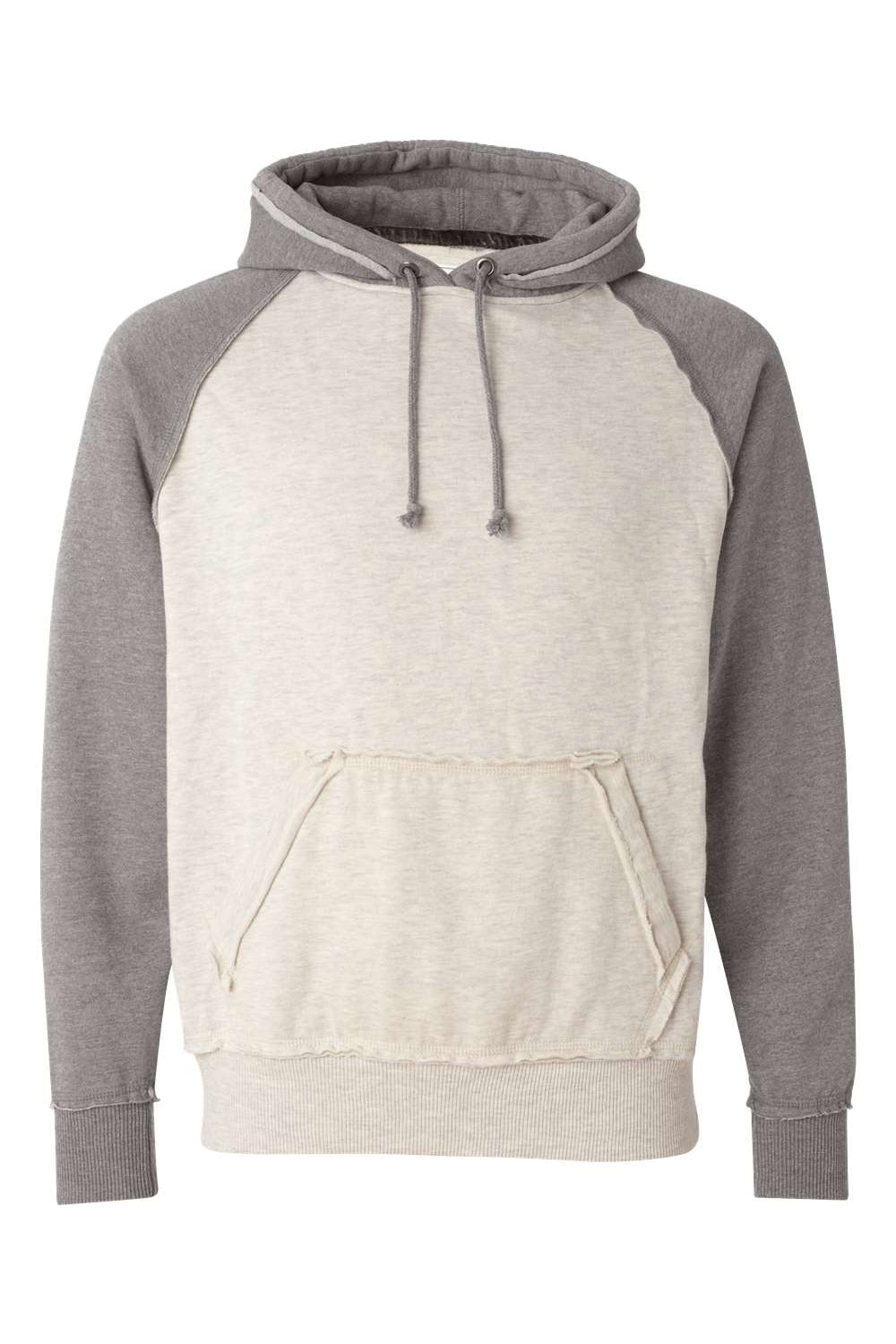 J America JA8885/8885 Mens Vintage Heather Hooded Sweatshirt Hoodie w/ Pouch Pocket Oatmeal/Smoke Grey Flat Front