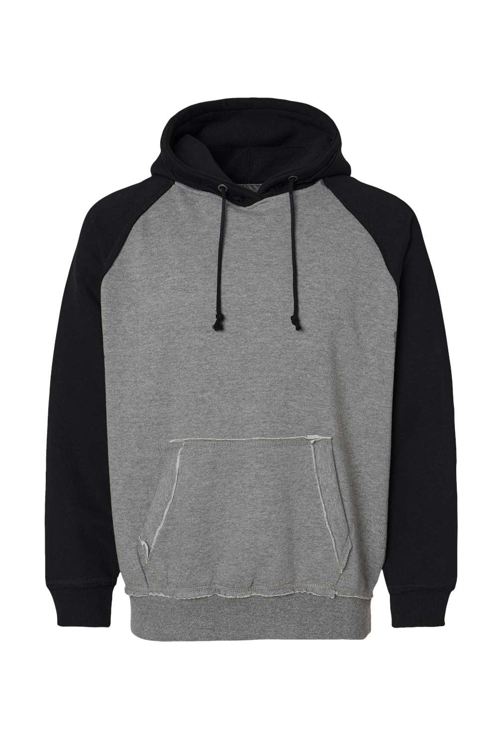 J America JA8885/8885 Mens Vintage Heather Hooded Sweatshirt Hoodie w/ Pouch Pocket Smoke Grey/Black Flat Front