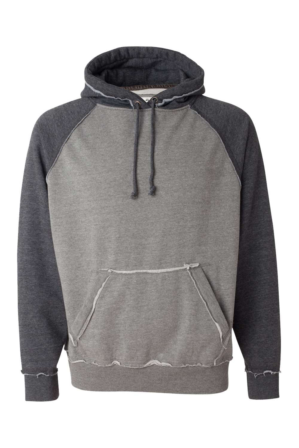 J America JA8885/8885 Mens Vintage Heather Hooded Sweatshirt Hoodie w/ Pouch Pocket Smoke Grey/Charcoal Grey Flat Front