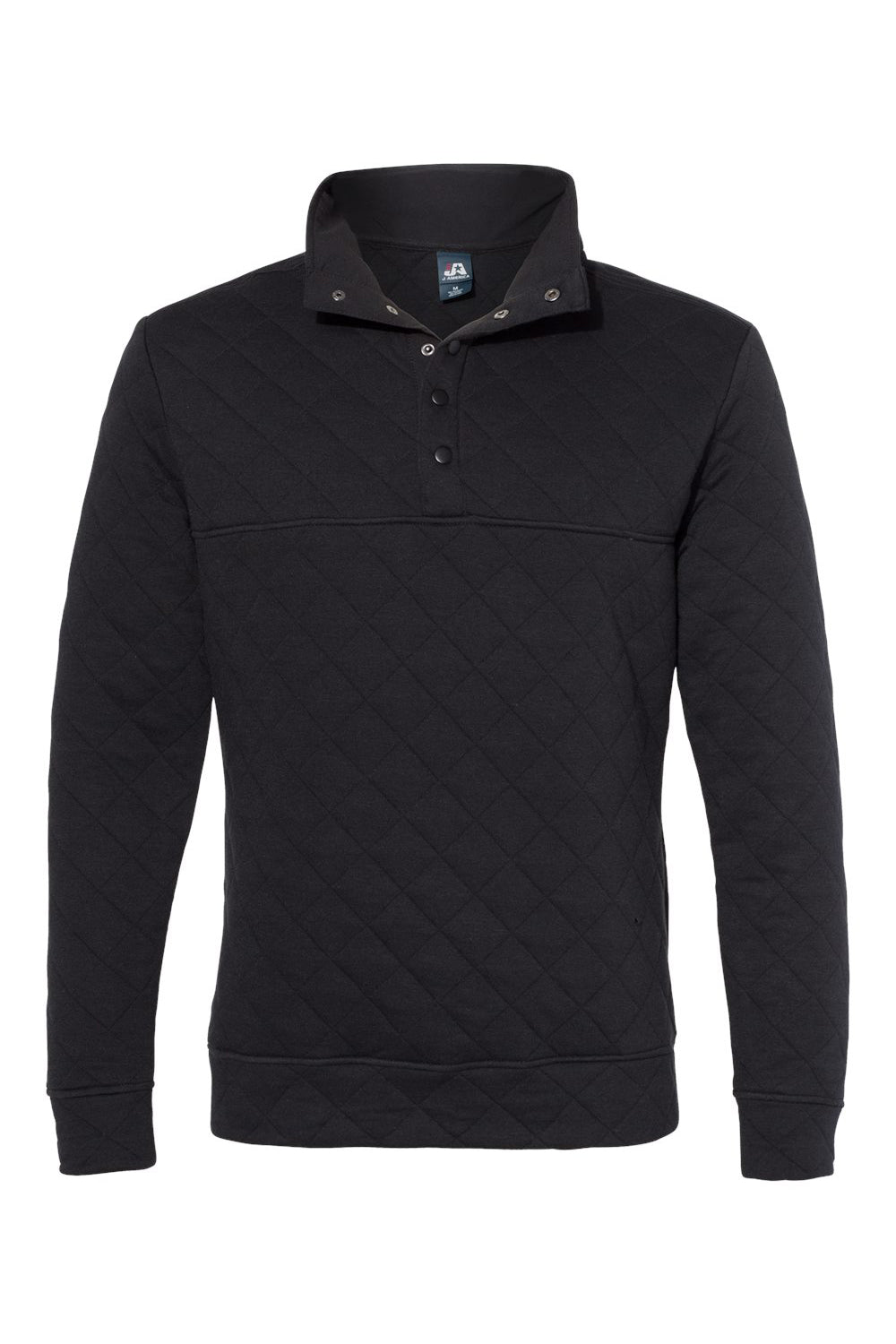 J America JA8890/8890 Mens Quilted 1/4 Snap Down Sweatshirt Black Flat Front