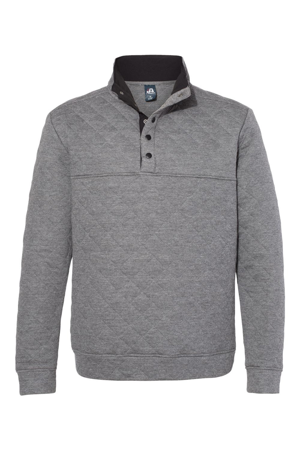 J America JA8890/8890 Mens Quilted 1/4 Snap Down Sweatshirt Heather Charcoal Grey Flat Front