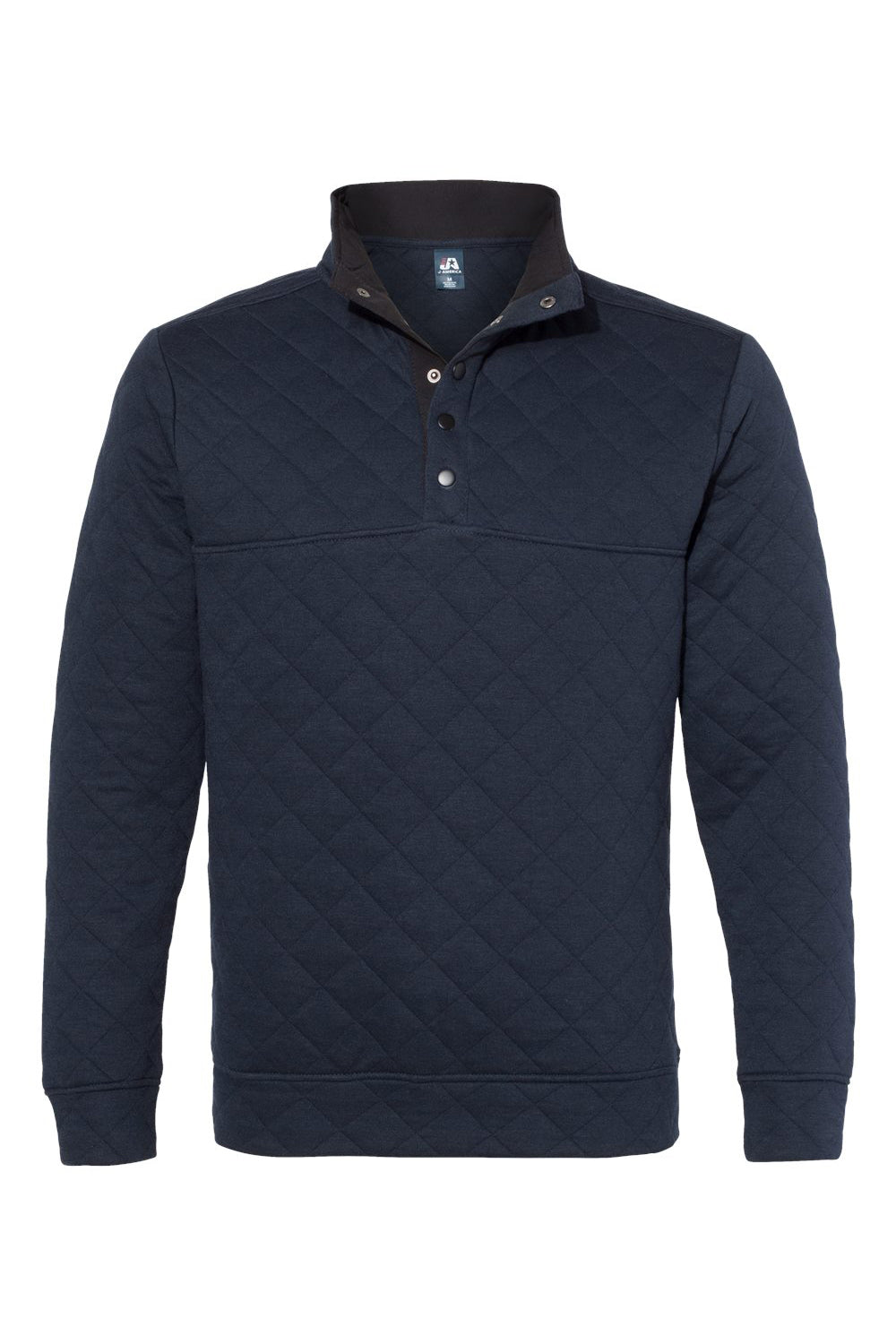J America JA8890/8890 Mens Quilted 1/4 Snap Down Sweatshirt Navy Blue Flat Front
