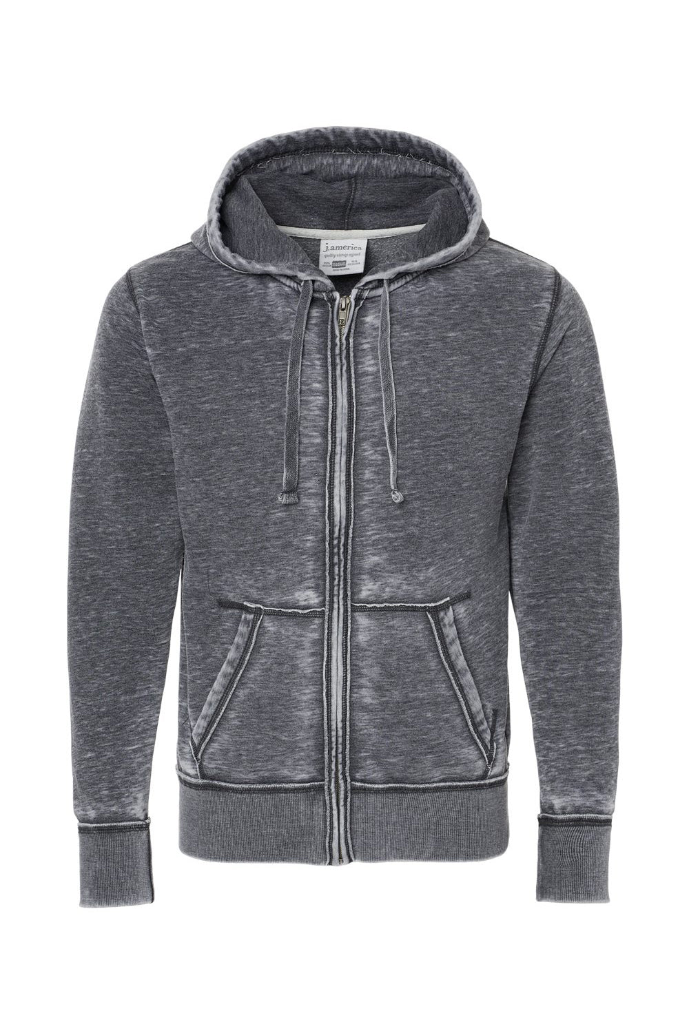J America JA8916/8916 Mens Vintage Zen Burnout Fleece Full Zip Hooded Sweatshirt Hoodie w/ Pockets Dark Smoke Grey Flat Front