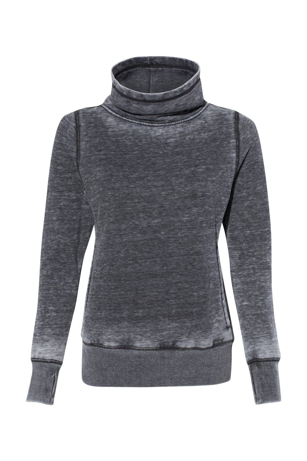 J America JA8930/8930 Womens Zen Burnout Fleece Cowl Neck Sweatshirt w/ Pockets Dark Smoke Grey Flat Front