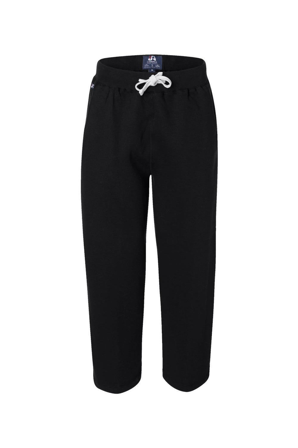 J America JA8992 Mens Open Bottom Fleece Sweatpants w/ Pockets Black Flat Front