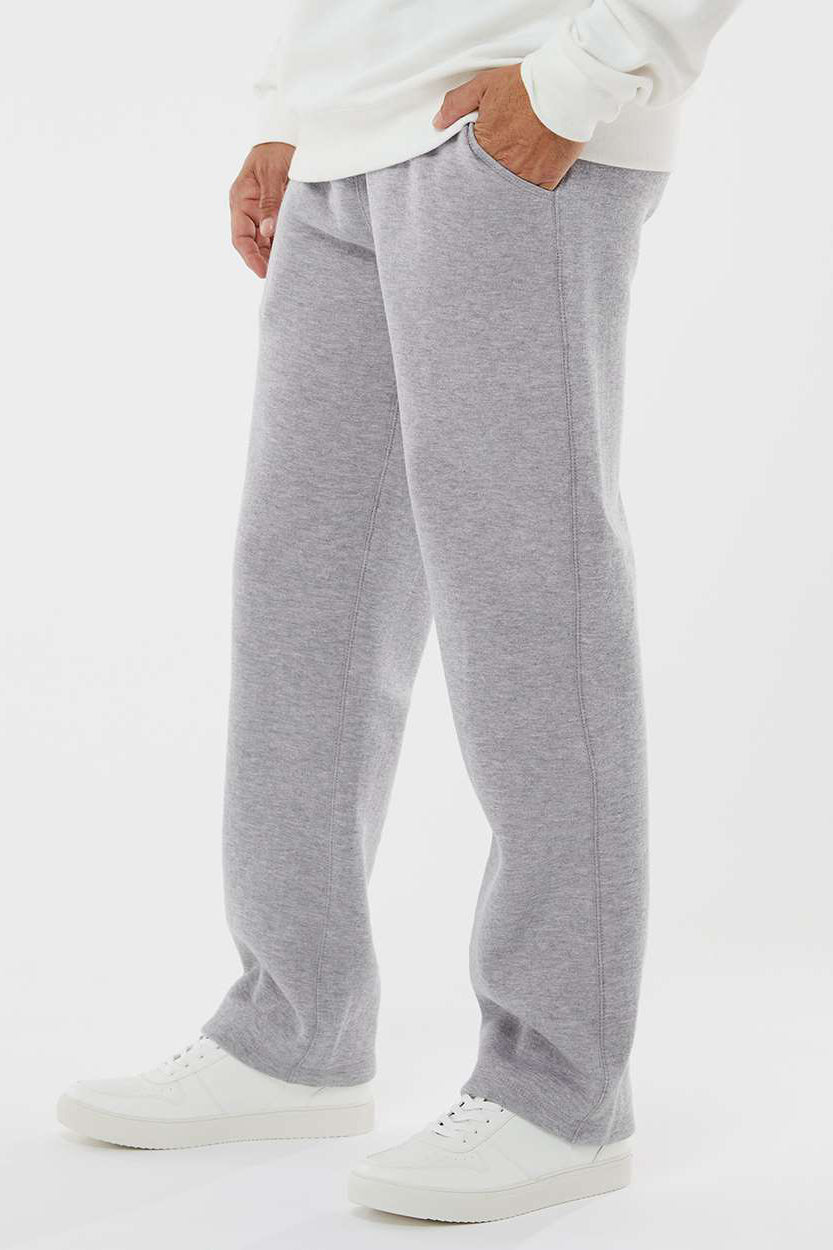 J America JA8992 Mens Open Bottom Fleece Sweatpants w/ Pockets Oxford Grey Model Side