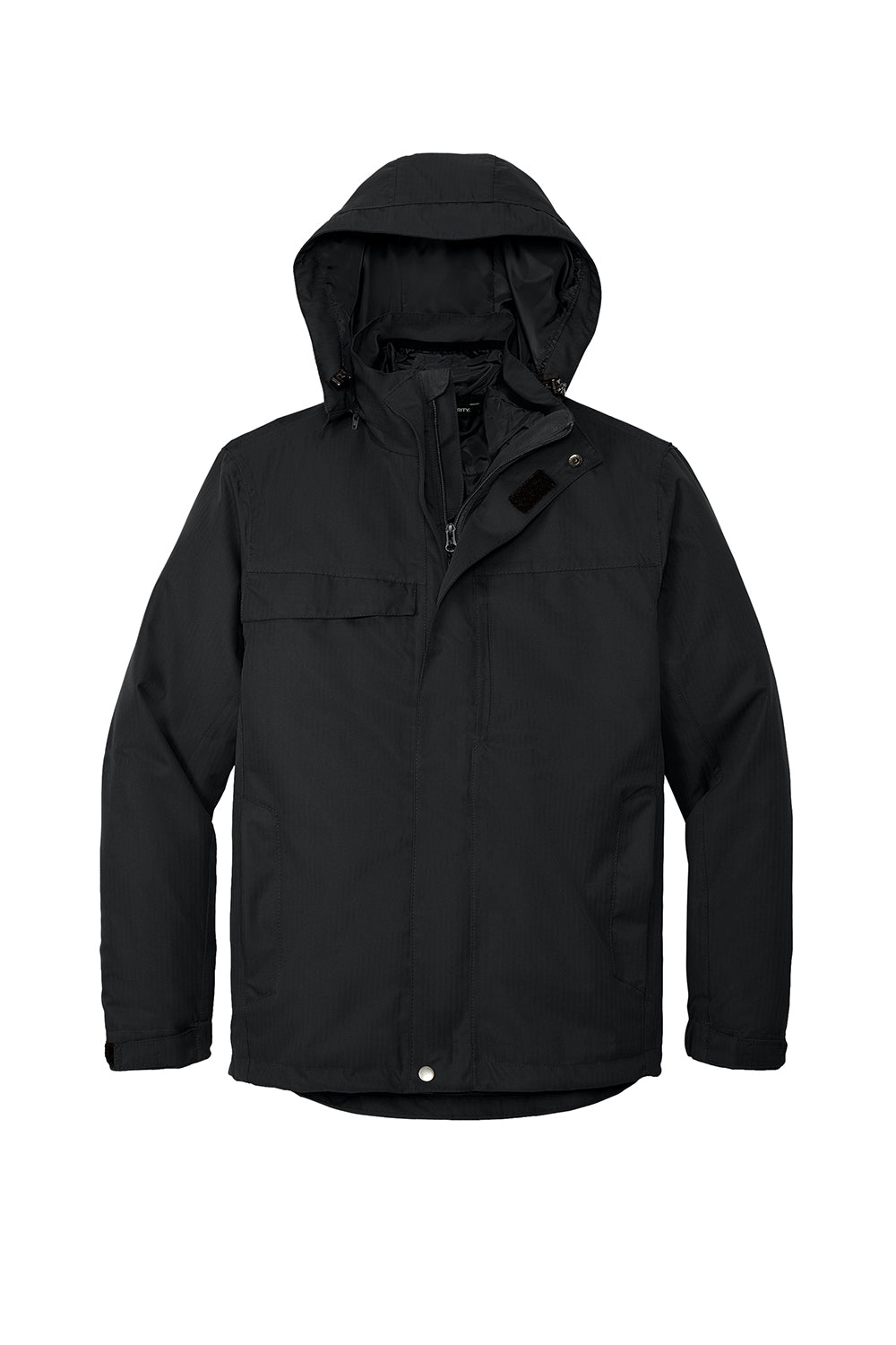 Port Authority J302 Mens Herringbone 3-in-1 Waterproof Full Zip Hooded Jacket Black Flat Front