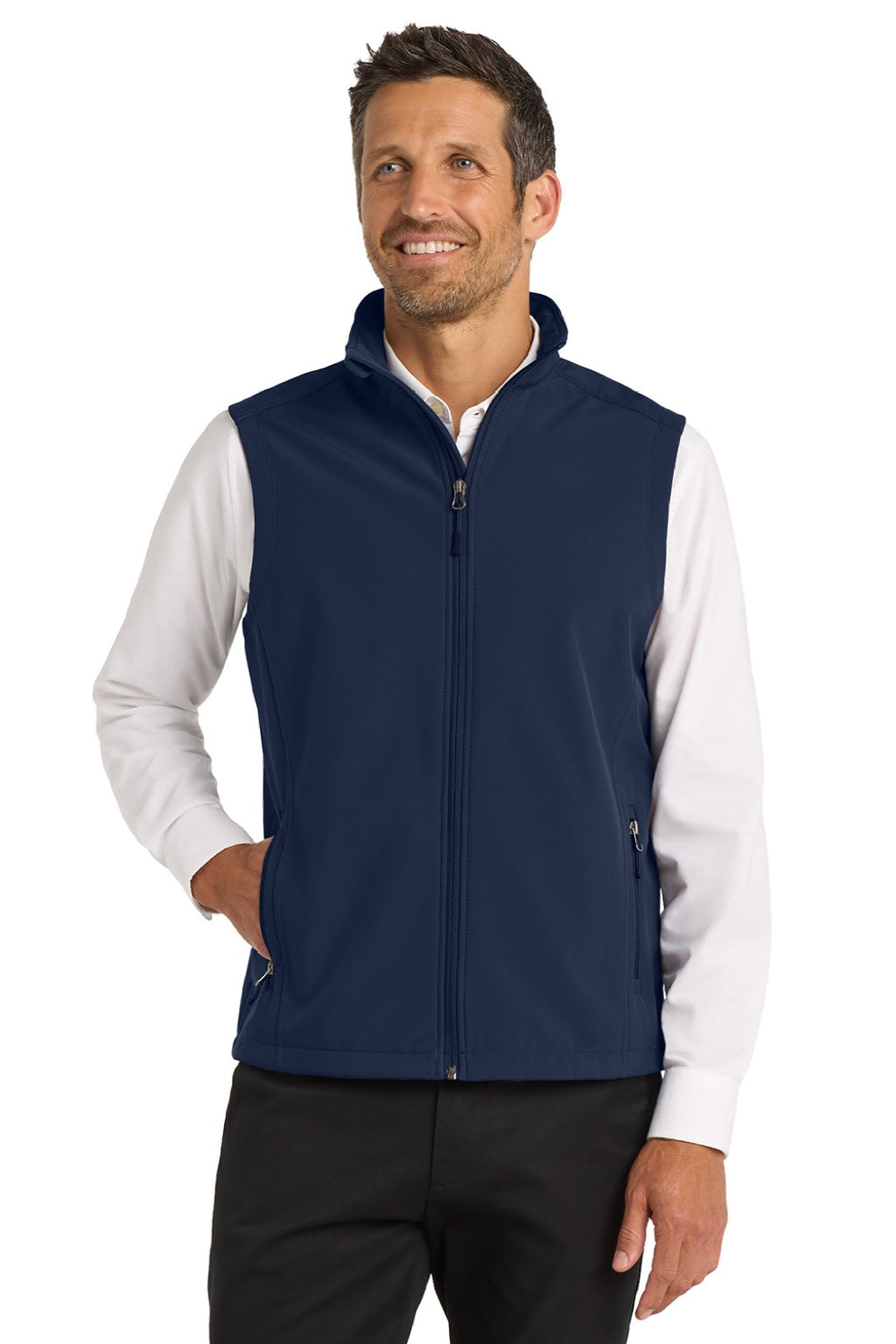 Port Authority J325 Mens Core Wind & Water Resistant Full Zip Vest Dress Navy Blue Model Front