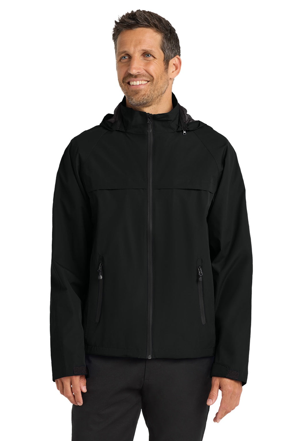 Port Authority J333 Mens Torrent Waterproof Full Zip Hooded Jacket Black Model Front