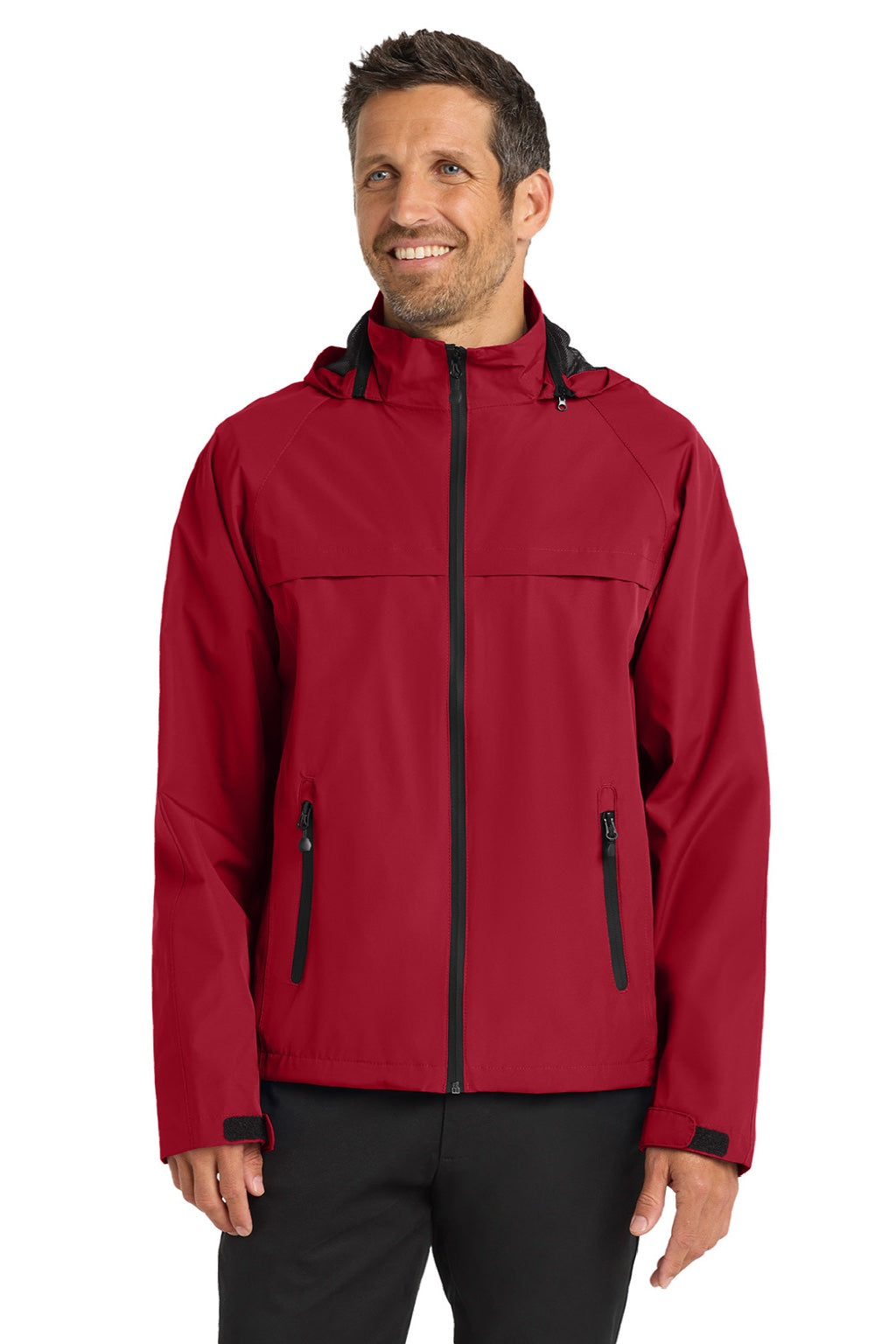 Port Authority J333 Mens Torrent Waterproof Full Zip Hooded Jacket Deep Red Model Front