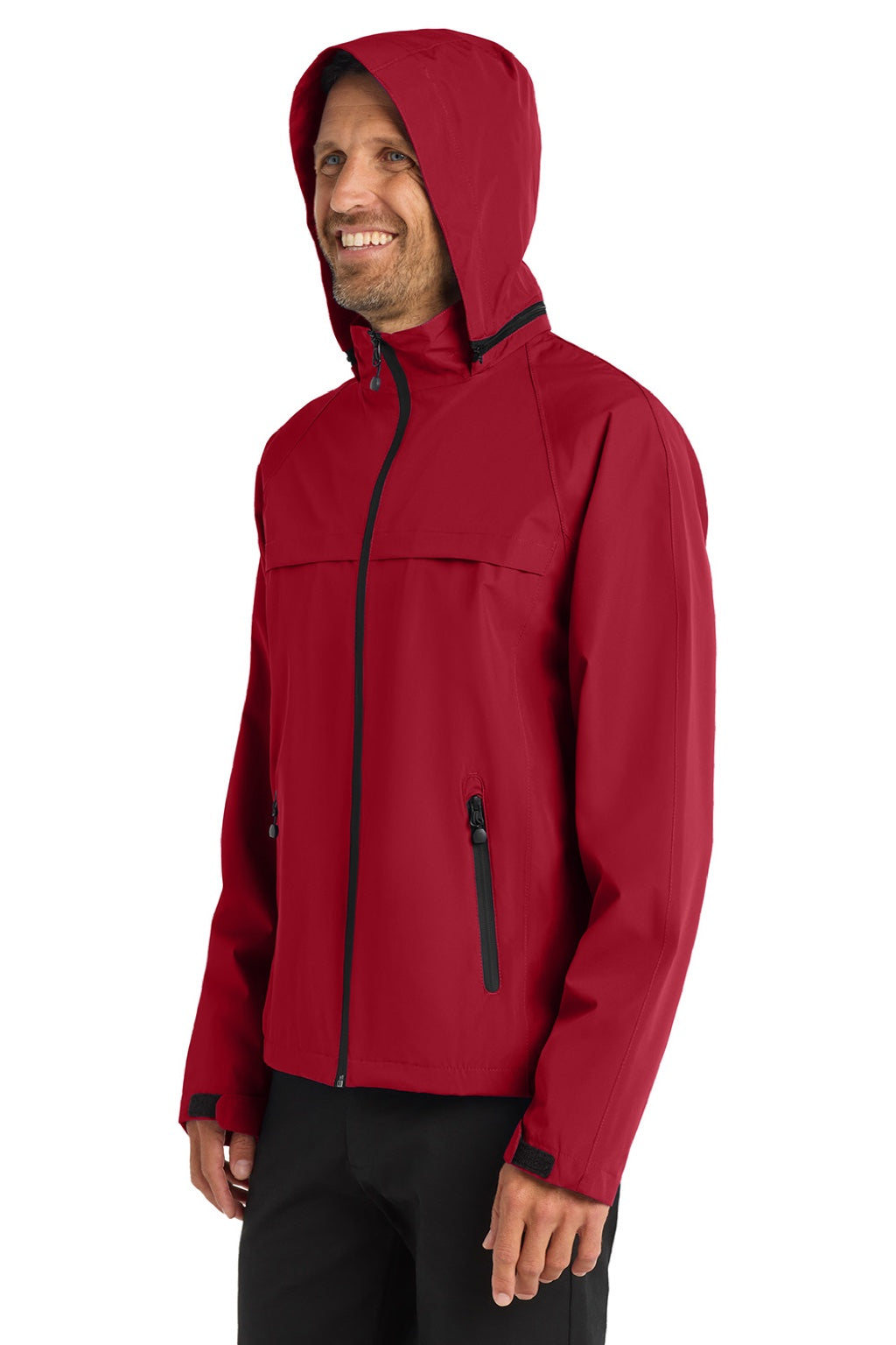 Port Authority J333 Mens Torrent Waterproof Full Zip Hooded Jacket Deep Red Model Side