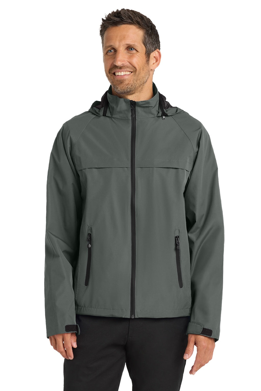 Port Authority J333 Mens Torrent Waterproof Full Zip Hooded Jacket Magnet Grey Model Front