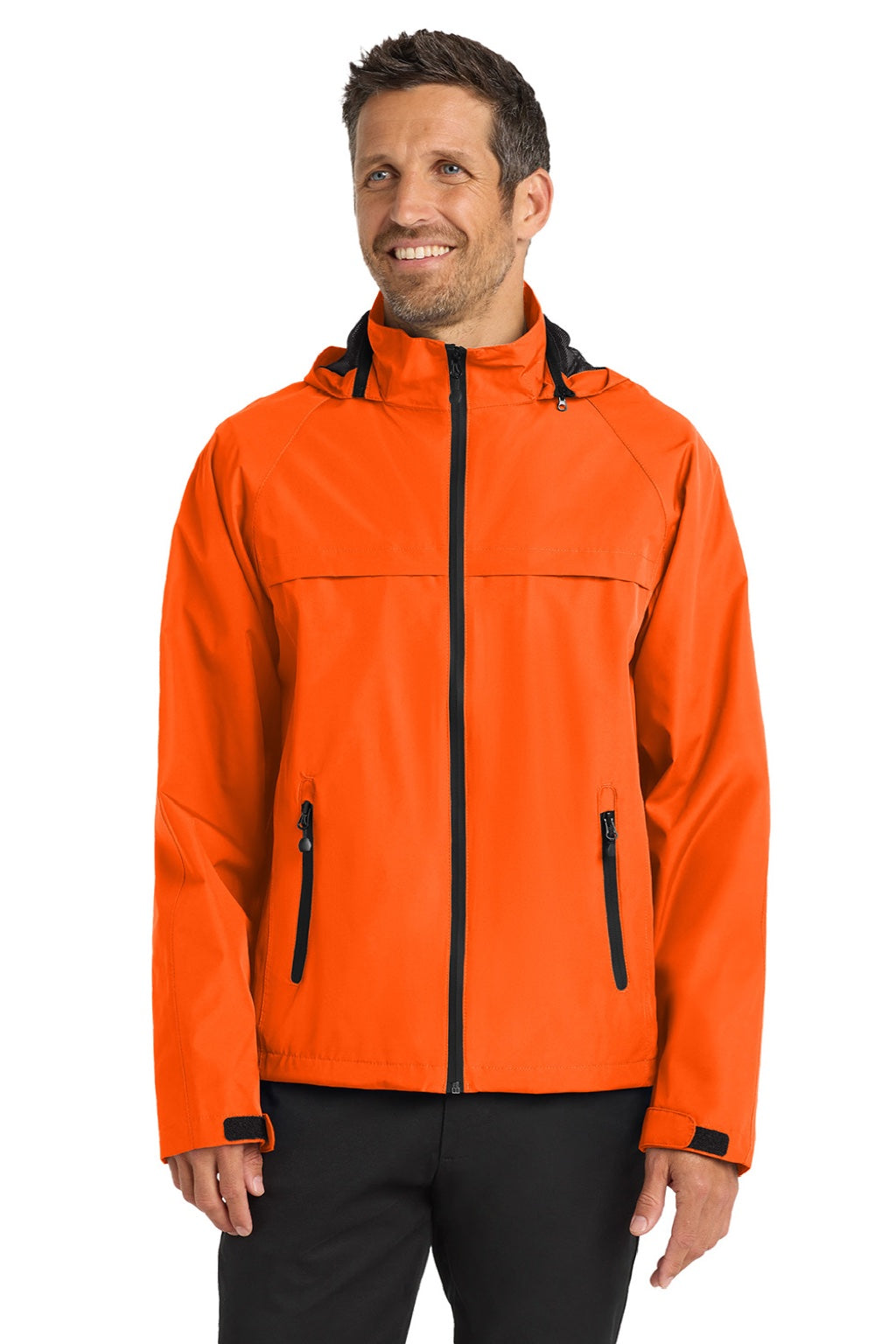 Port Authority J333 Mens Torrent Waterproof Full Zip Hooded Jacket Orange Crush Model Front