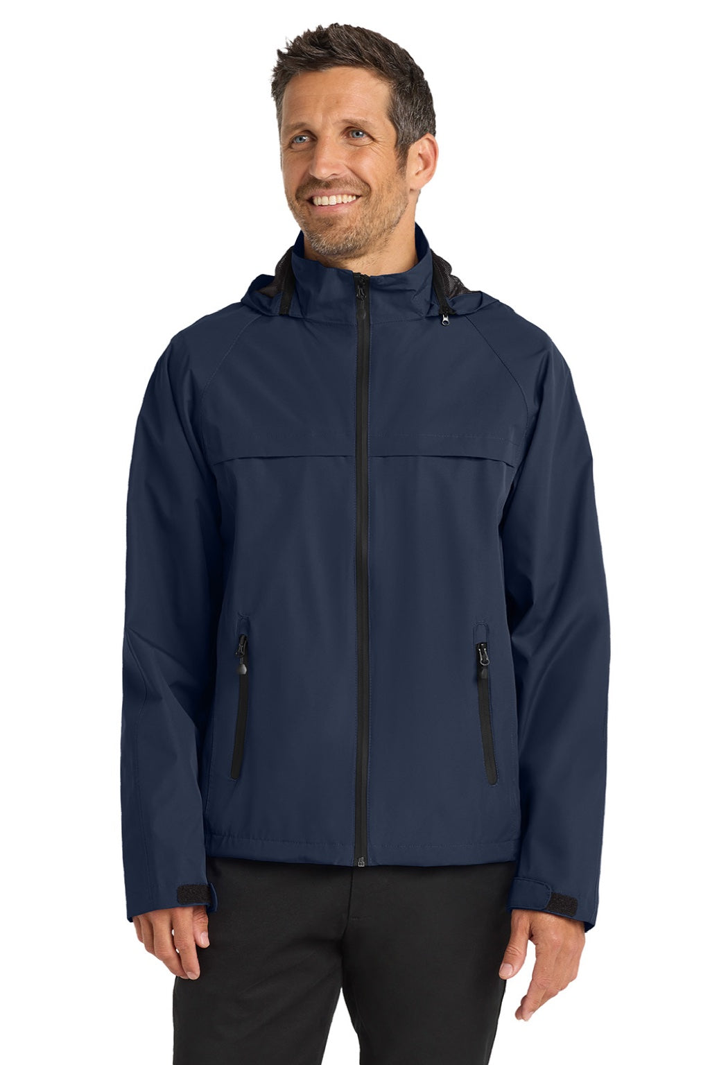 Port Authority J333 Mens Torrent Waterproof Full Zip Hooded Jacket True Navy Blue Model Front