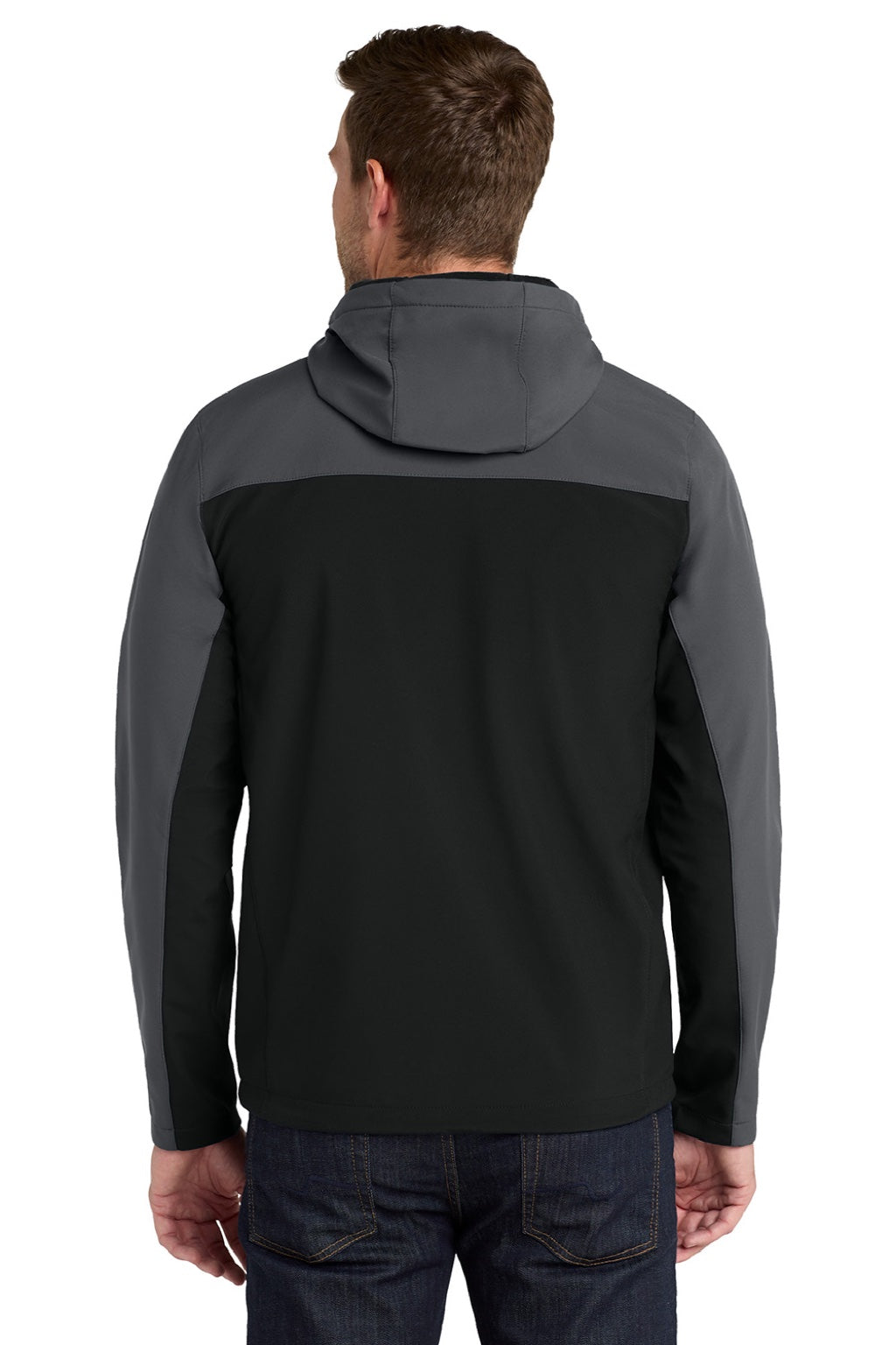 Port Authority J335 Mens Core Wind & Water Resistant Full Zip Hooded Jacket Black/Battleship Grey Model Back