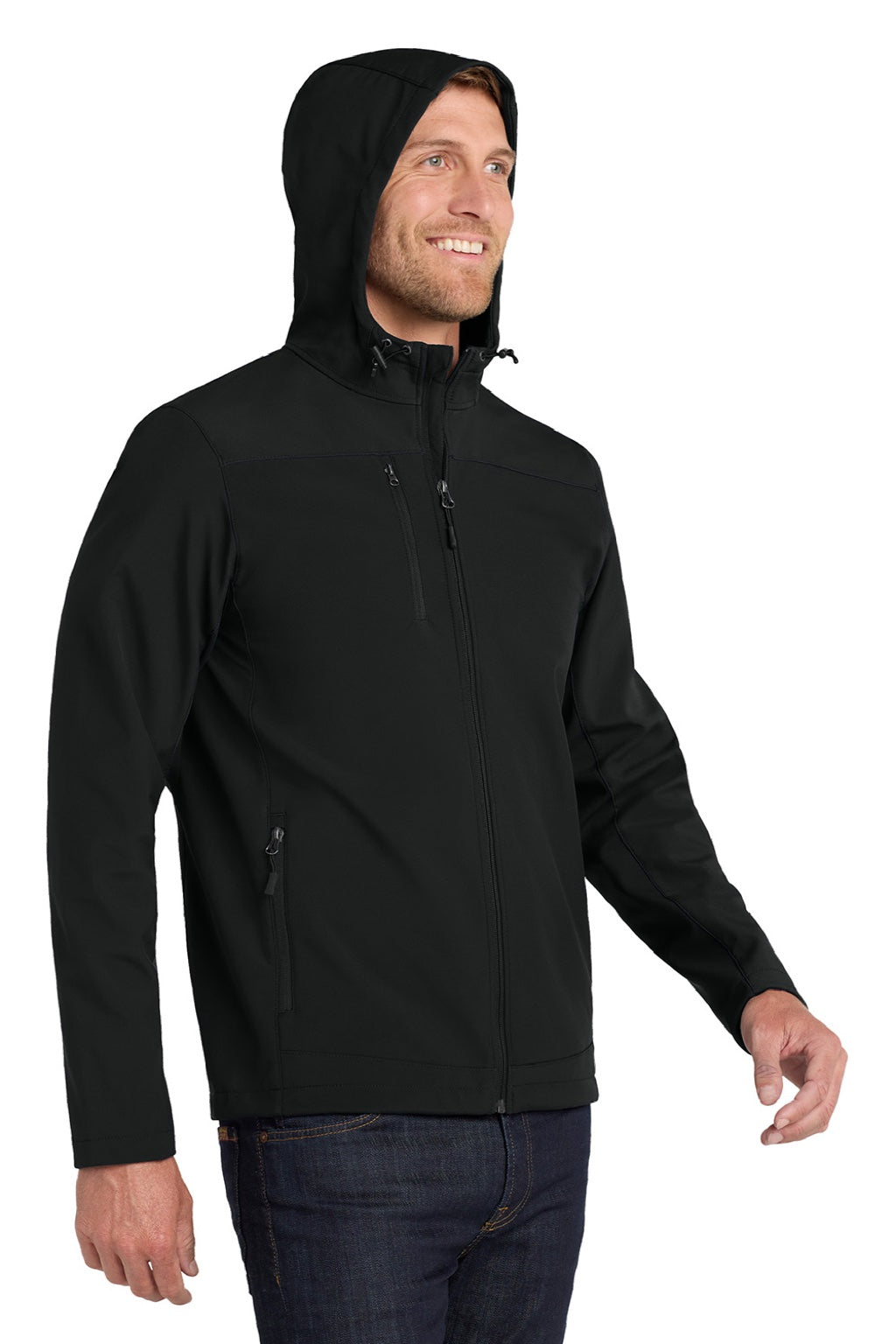 Port Authority J335 Mens Core Wind & Water Resistant Full Zip Hooded Jacket Black Model Side