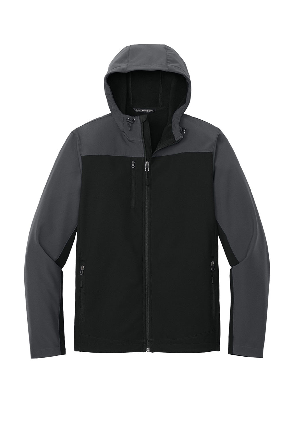 Port Authority J335 Mens Core Wind & Water Resistant Full Zip Hooded Jacket Black/Battleship Grey Flat Front