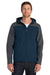 Port Authority J335 Mens Core Wind & Water Resistant Full Zip Hooded Jacket Dress Navy Blue/Battleship Grey Model Front