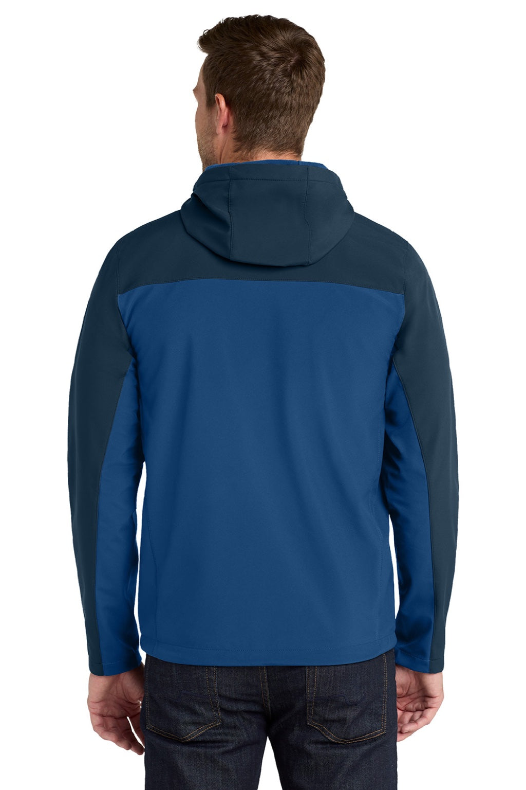 Port Authority J335 Mens Core Wind & Water Resistant Full Zip Hooded Jacket Night Sky Blue/Dress Navy Blue Model Back