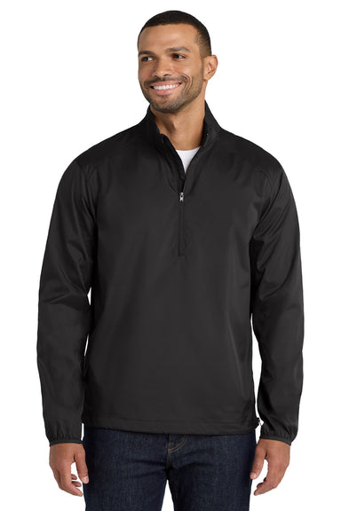 Port Authority J343 Mens Zephyr Wind & Water Resistant 1/4 Zip Jacket Black Model Front