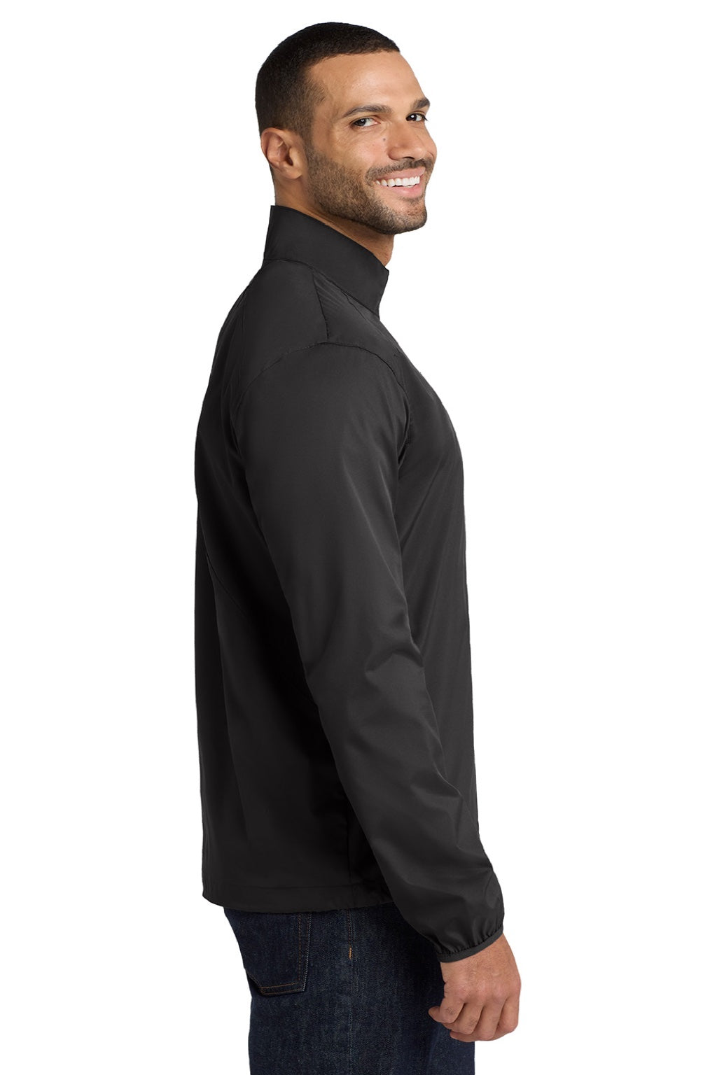 Port Authority J343 Mens Zephyr Wind & Water Resistant 1/4 Zip Jacket Black Model Side