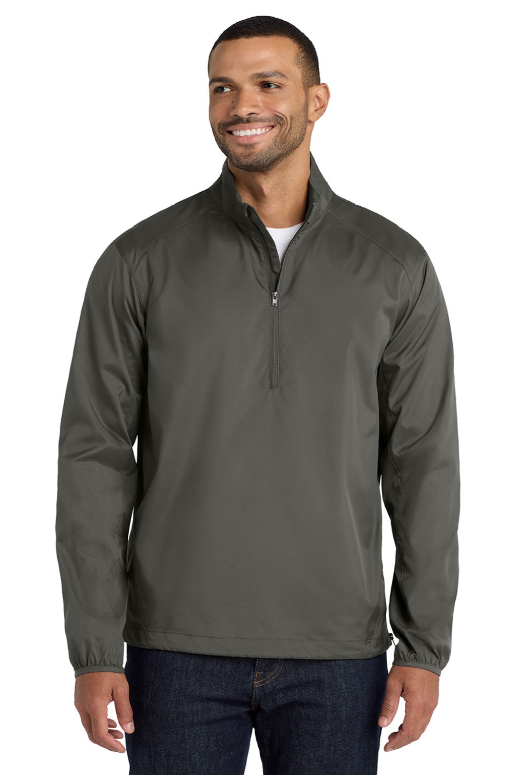 Port Authority J343 Mens Zephyr Wind & Water Resistant 1/4 Zip Jacket Steel Grey Model Front