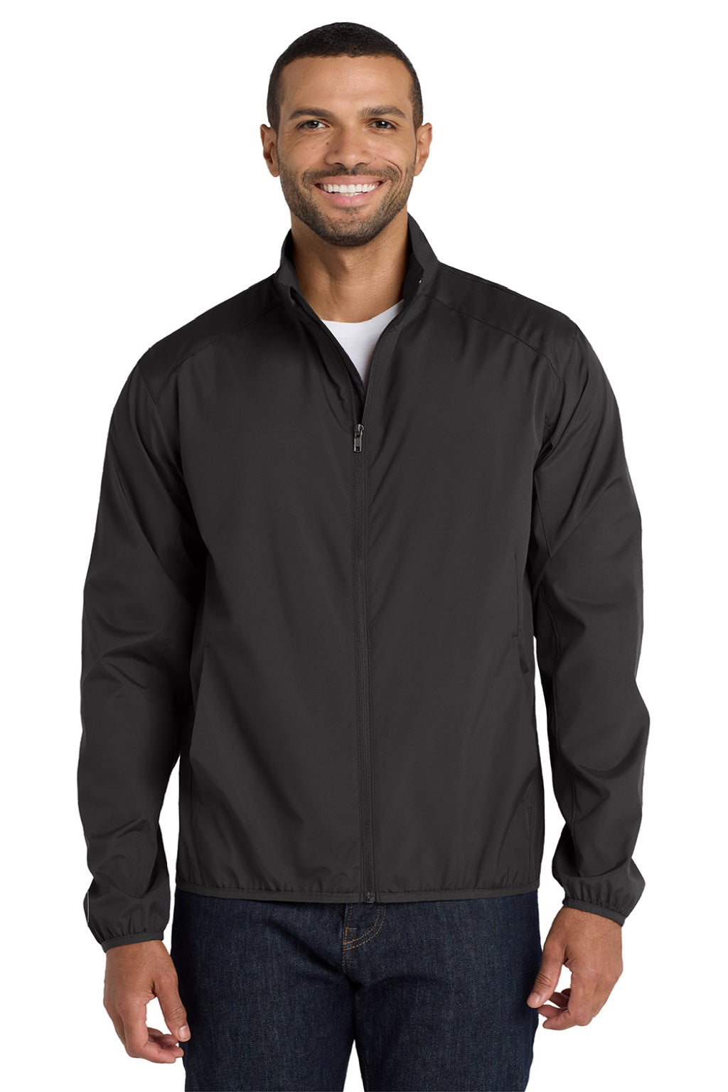 Port Authority J344 Mens Zephyr Wind & Water Resistant Full Zip Jacket Black Model Front