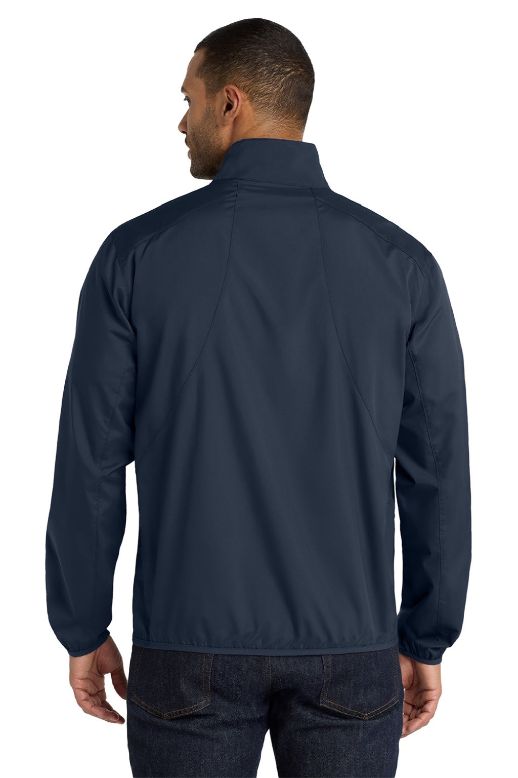 Port Authority J344 Mens Zephyr Wind & Water Resistant Full Zip Jacket Dress Navy Blue Model Back