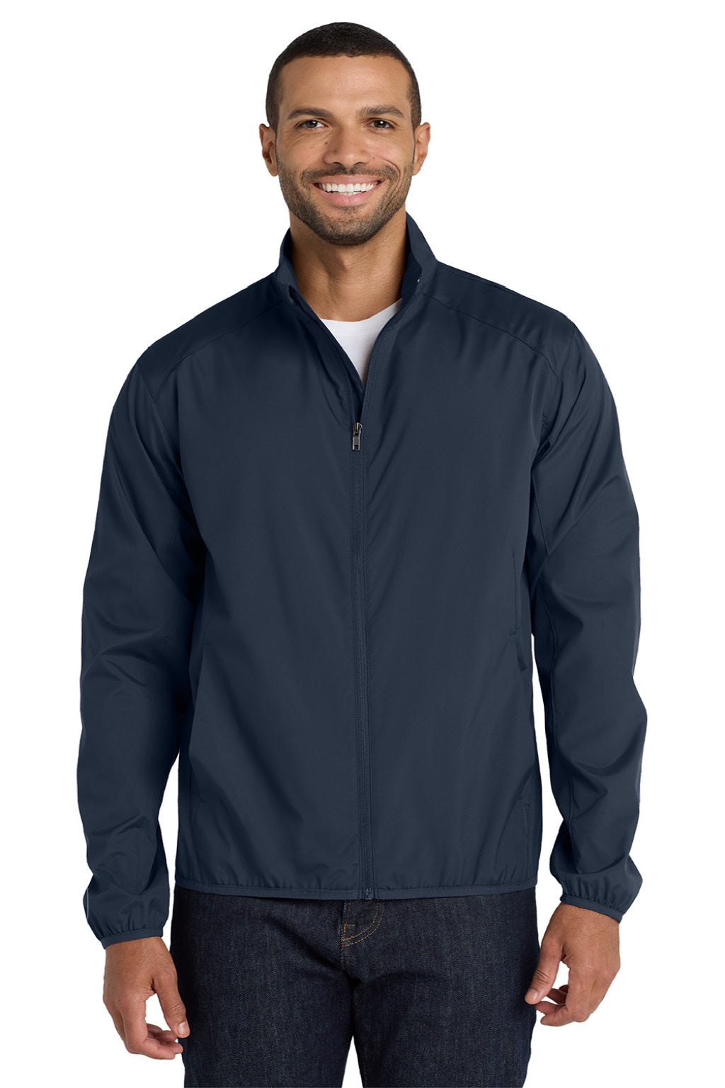 Port Authority J344 Mens Zephyr Wind & Water Resistant Full Zip Jacket Dress Navy Blue Model Front